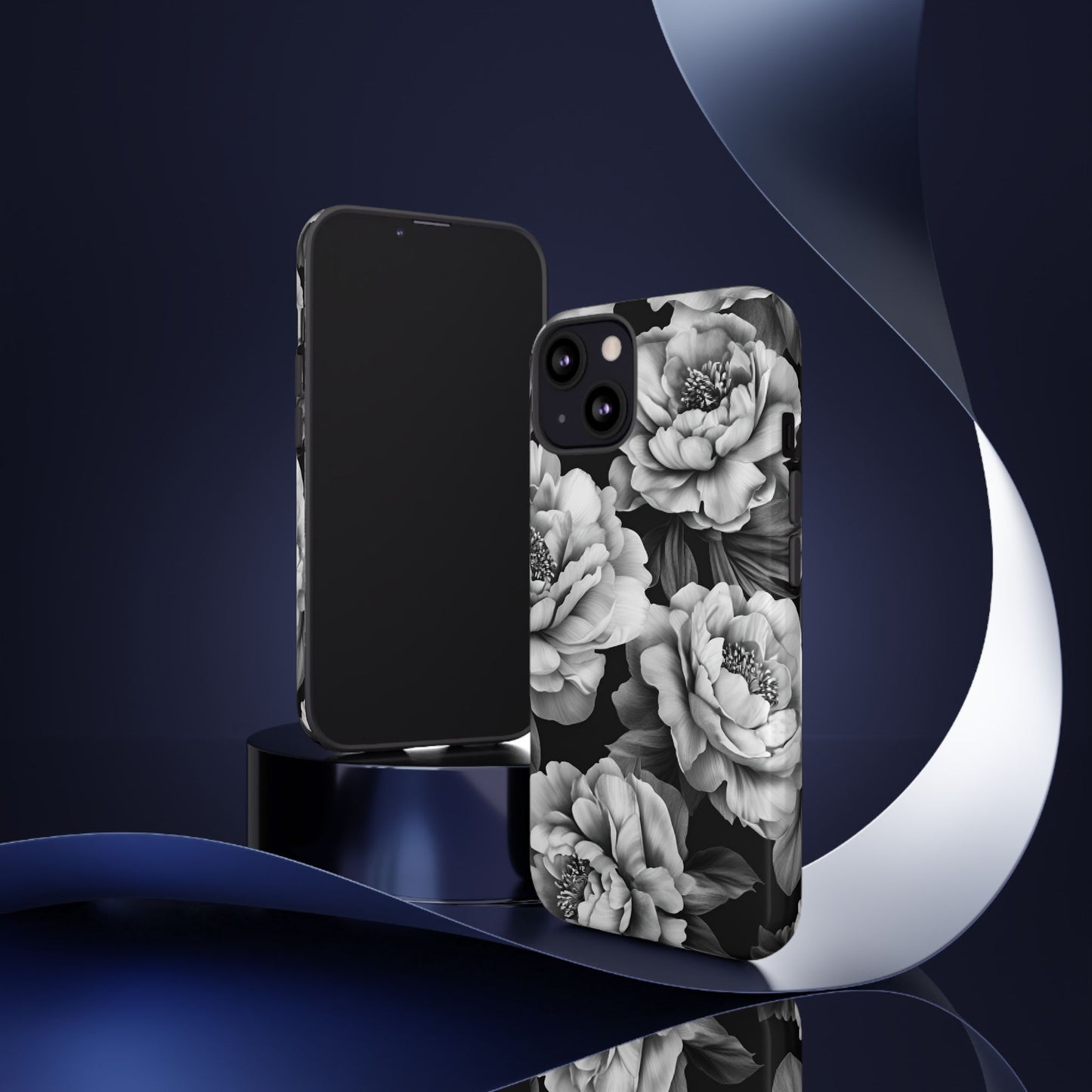 Black and White Peony Flower Phone Case - Aesthetic Dark Floral Phone Cases - iPhone 16 15 14 13 12 11, Samsung Galaxy & Google Pixel Phone Covers