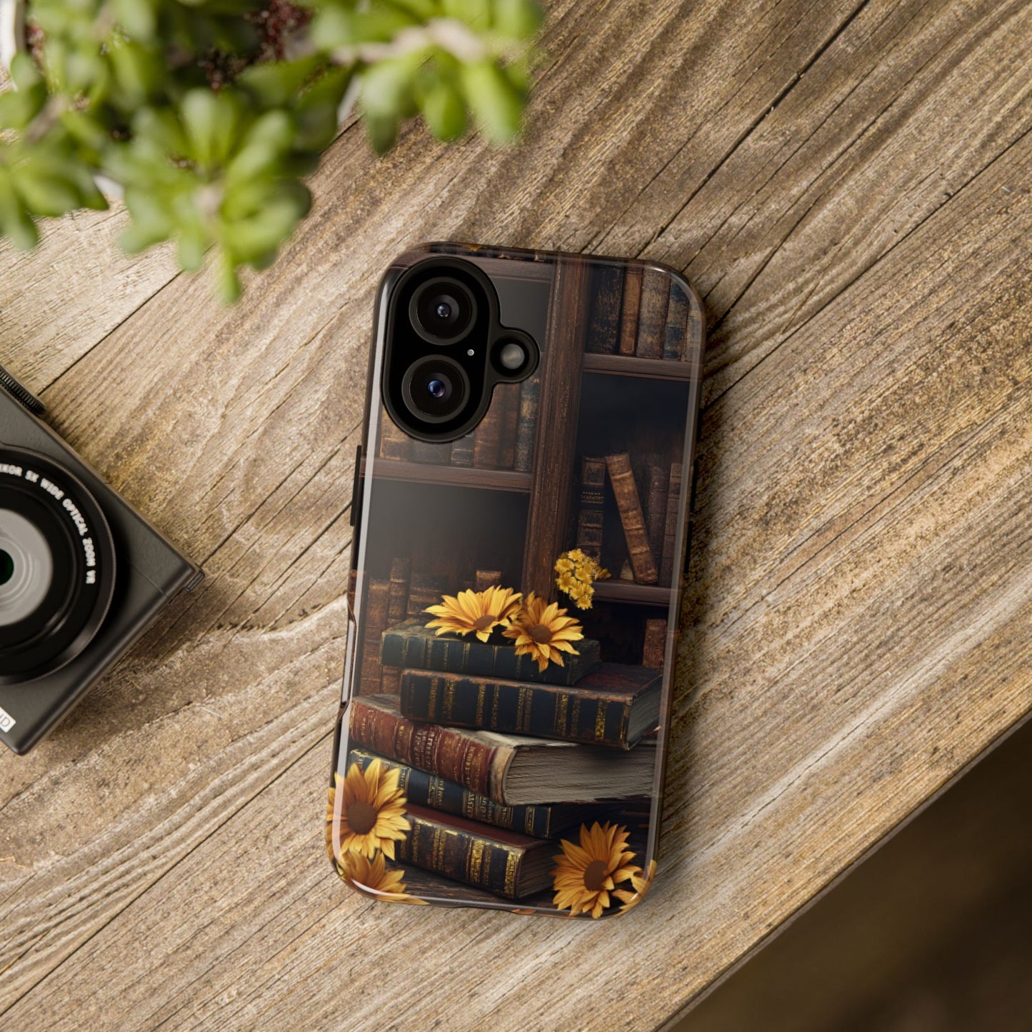 Vintage Books and Sunflowers Phone Case - Dark Academia Library Phone Cases for iPhone 16 15 14 13 12 11, Samsung Galaxy & Google Pixel