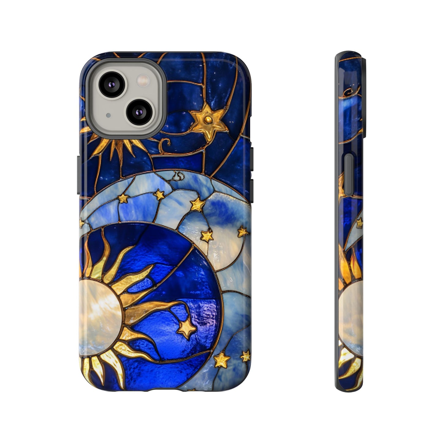 Moon and Sun Stained Glass Phone Case for iPhone 16 15 14 13 12 11, Samsung Galaxy & Google Pixel