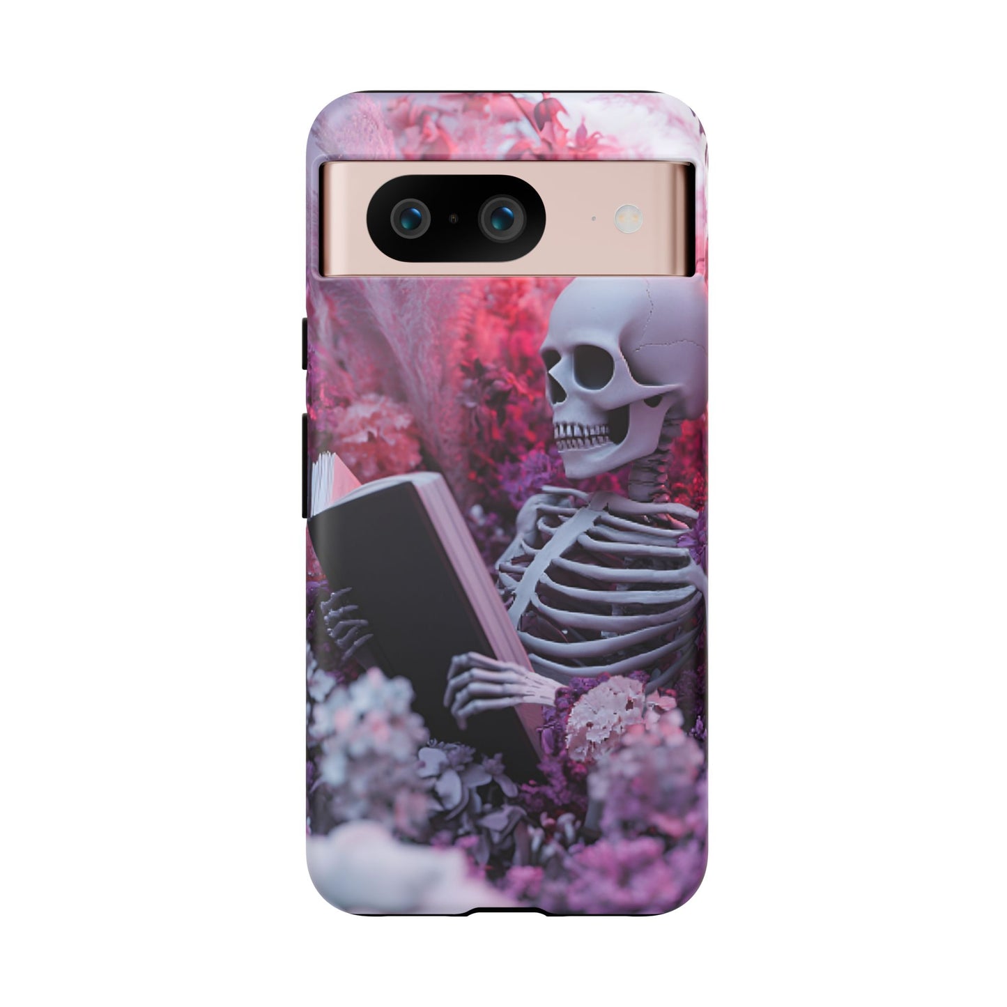 Bookish Skeleton Phone Case - Spooky Floral Halloween Phone Cases - Phone 16 15 14 13 12 11, Samsung Galaxy & Google Pixel Phone Covers