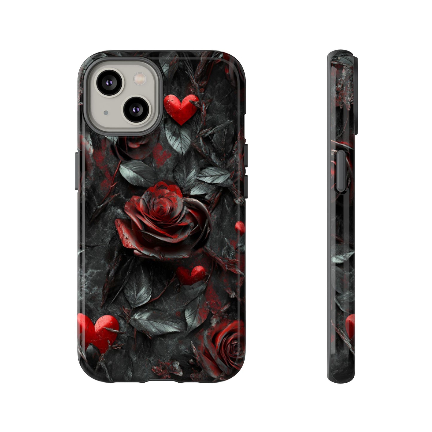 Gothic Valentine Phone Case - Dark Romance Roses and Hearts - iPhone 16 15 14 13 12 11, Samsung Galaxy & Google Pixel Phone Covers