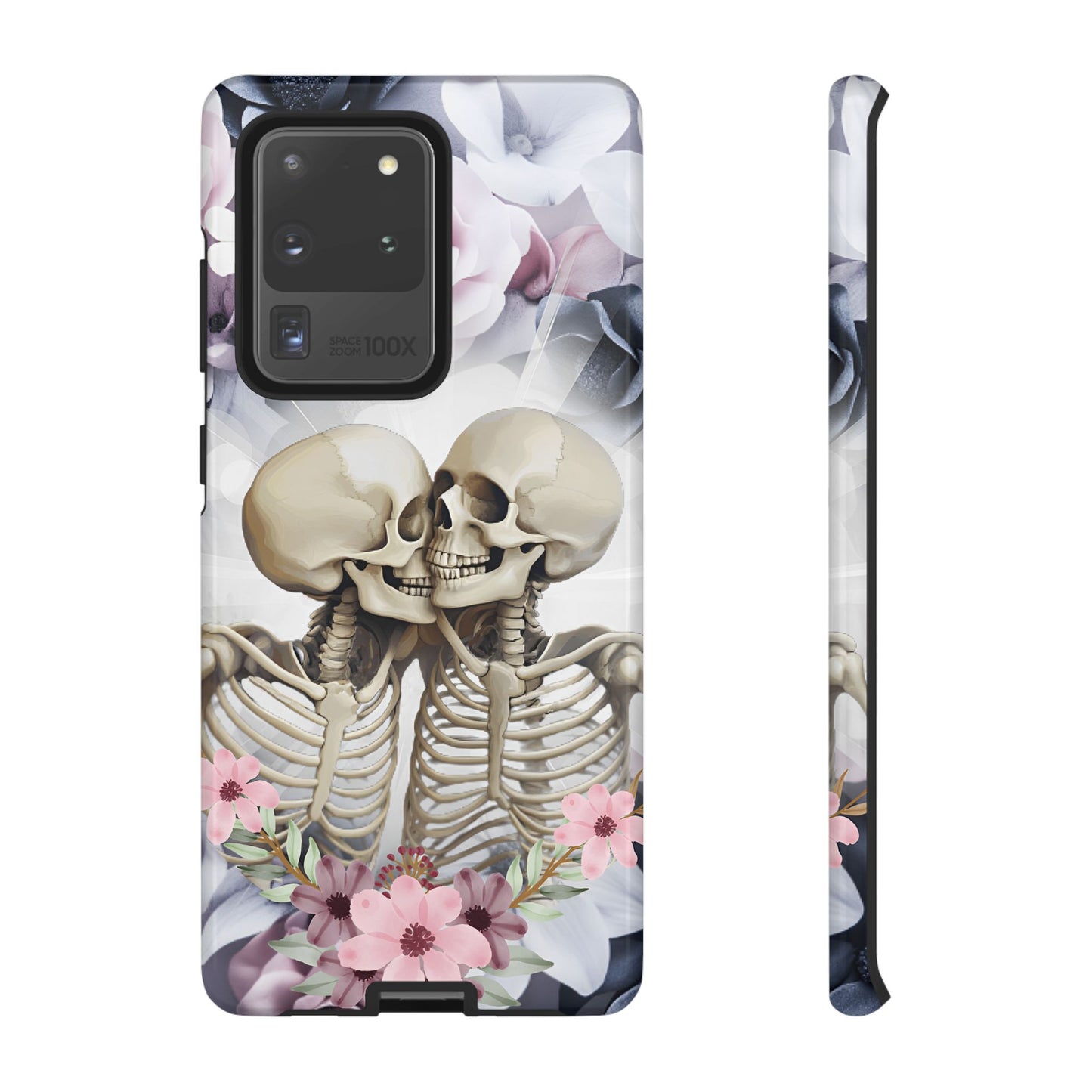 Skeleton Couple Phone Case - Floral Love Halloween Phone Cases for iPhone 16 15 14 13 12 11, Samsung Galaxy & Google Pixel