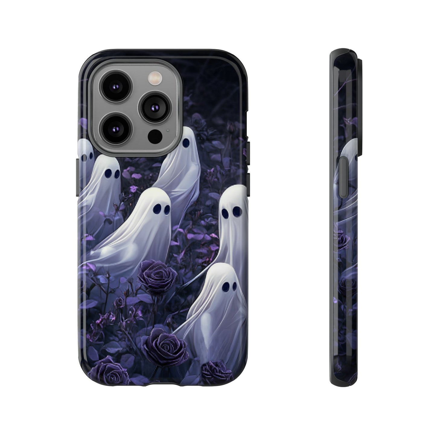 Halloween Phone Case - Ghosts in Purple Rose Garden for iPhone 16 15 14 13 12 11, Samsung Galaxy & Google Pixel Phone Covers