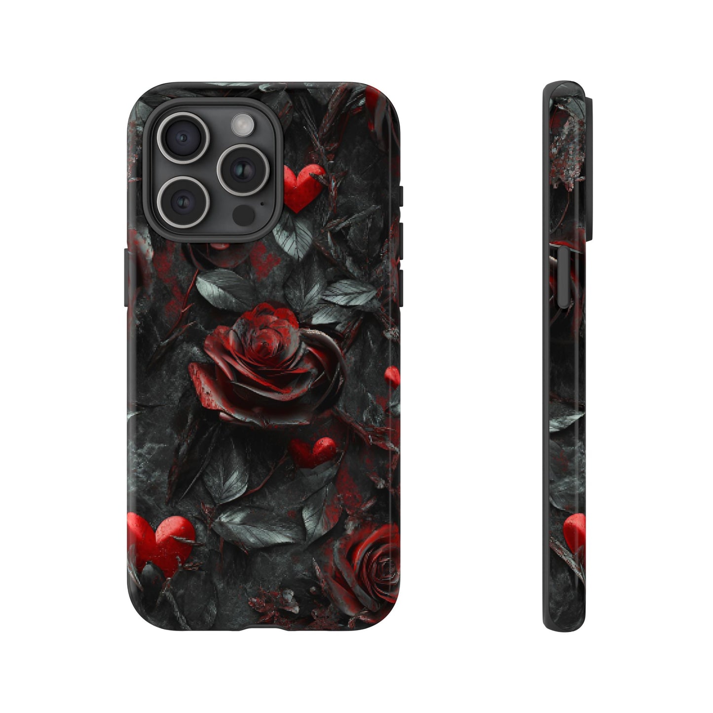 Gothic Valentine Phone Case - Dark Romance Roses and Hearts for iPhone 16 15 14 13 12 11, Samsung Galaxy & Google Pixel