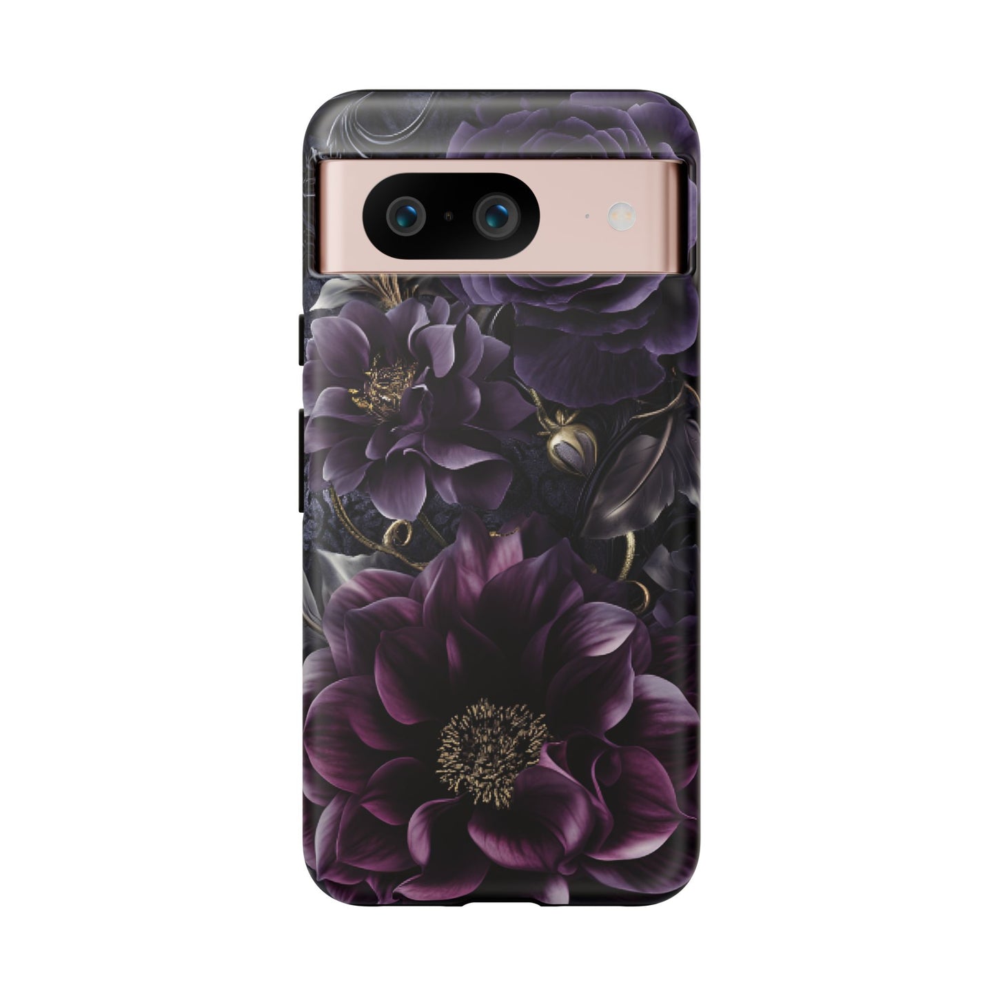 Gothic Dark Floral Phone Case - Aesthetic Purple and Gold Flowers for iPhone 16 15 14 13 12 11, Samsung Galaxy & Google Pixel