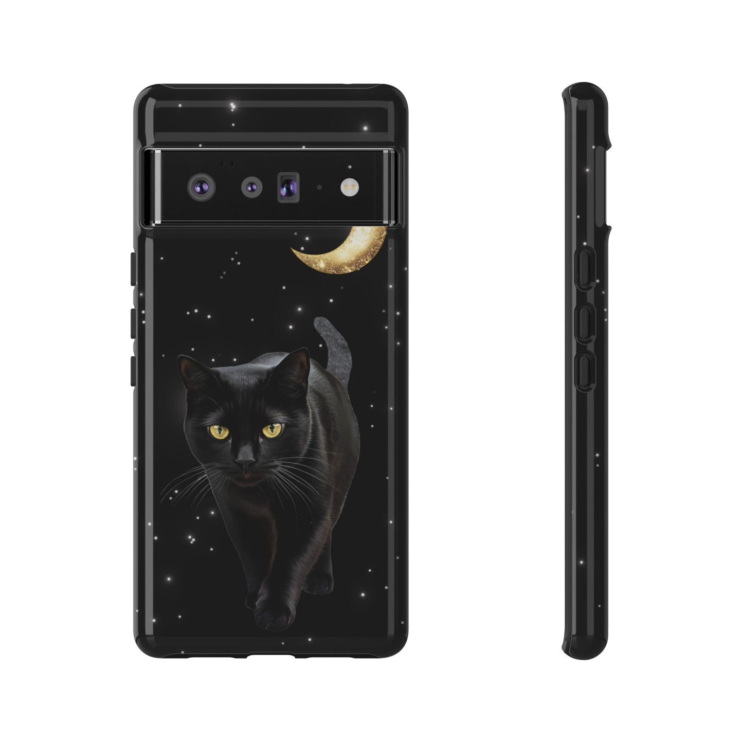 Black Cat and Moon Phone Case - Celestial Cat Lover Phone Cases for iPhone 16 15 14 13 12 11, Samsung Galaxy & Google Pixel