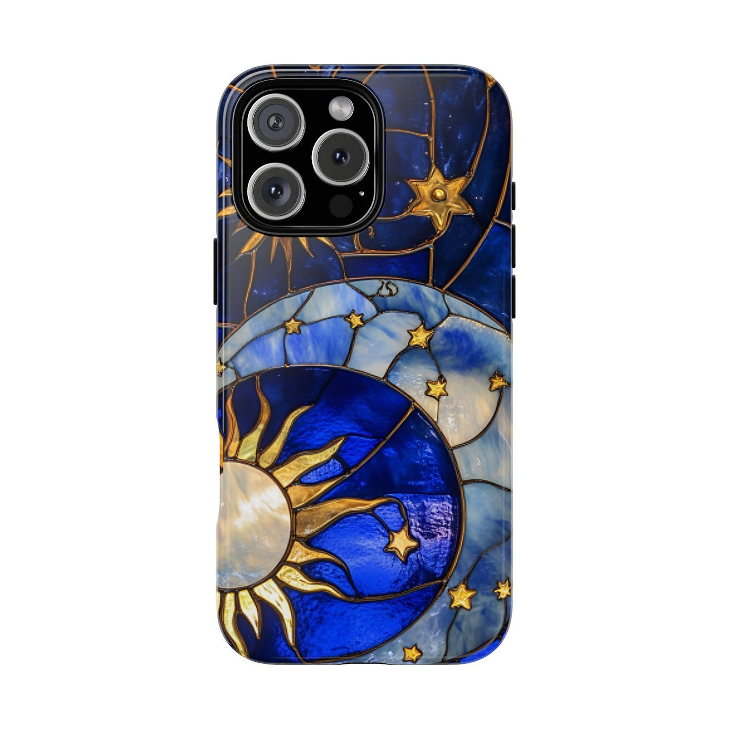 Moon and Sun Stained Glass Phone Case - iPhone 16 15 14 13 12 11, Samsung Galaxy & Google Pixel Phone Covers