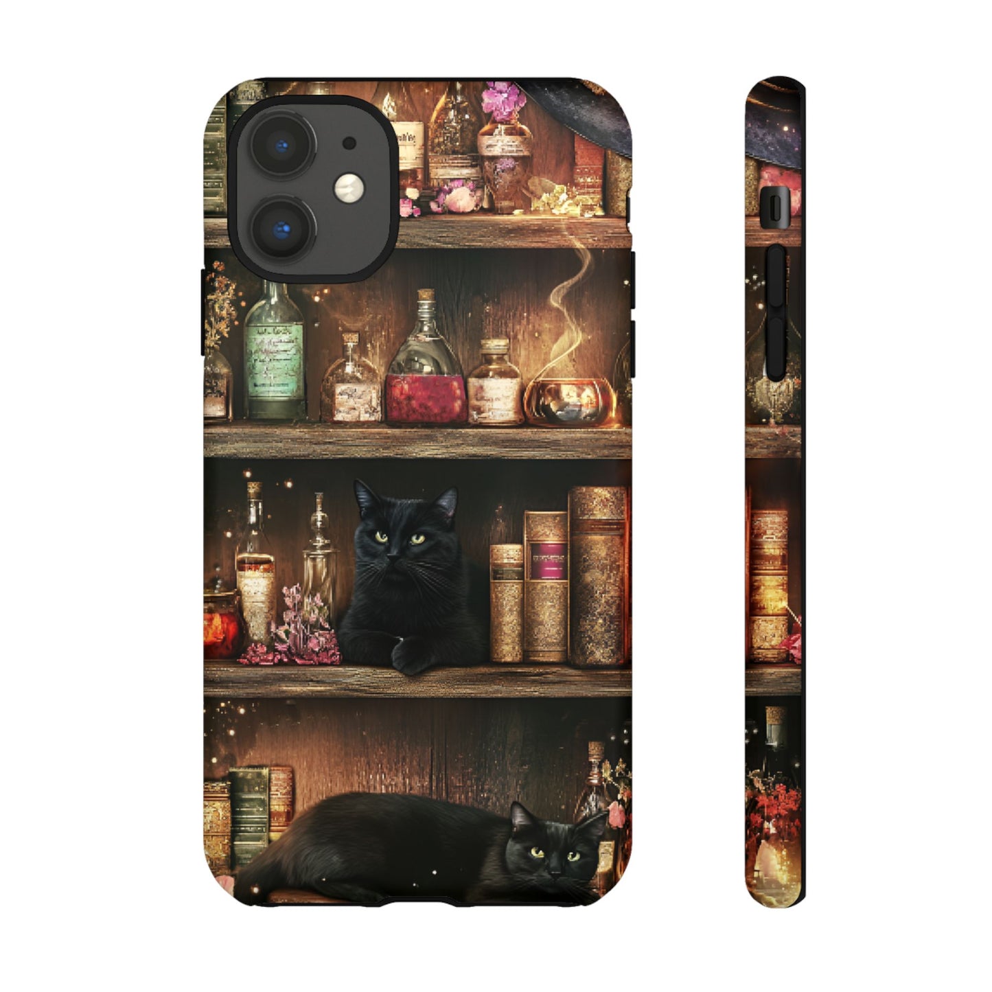 Witch Bookshelf Phone Case - Witchy Books Potions and Black Cats for iPhone 16 15 14 13 12 11, Samsung Galaxy & Google Pixel