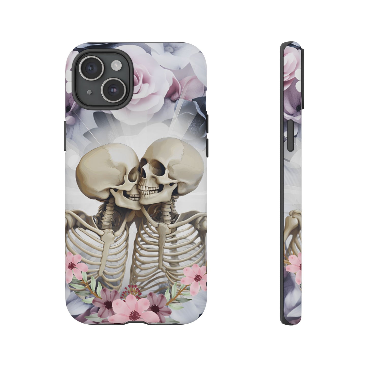 Skeleton Couple Phone Case - Floral Love Halloween Phone Cases for iPhone 16 15 14 13 12 11, Samsung Galaxy & Google Pixel