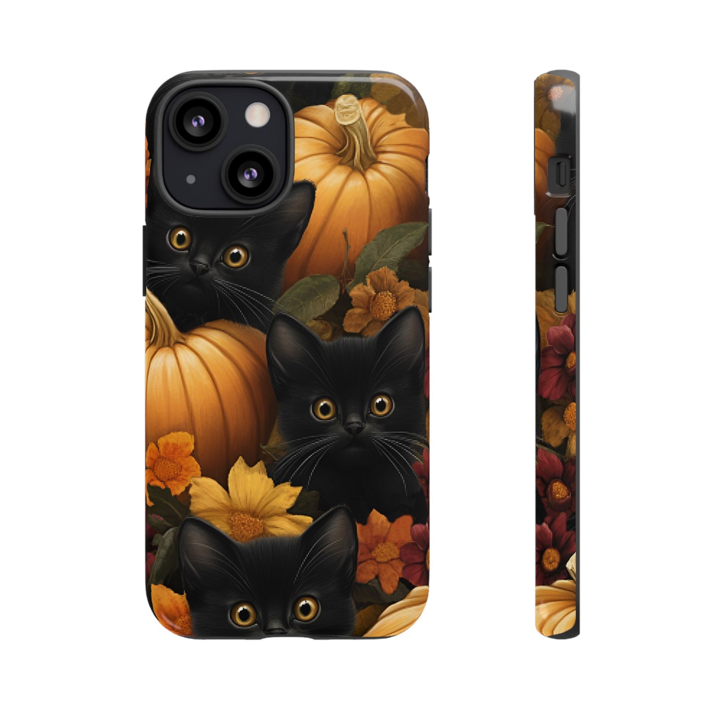 Black Cats and Pumpkins Phone Case - Cute Halloween Phone Cases - iPhone 16 15 14 13 12 11, Samsung Galaxy & Google Pixel Phone Covers