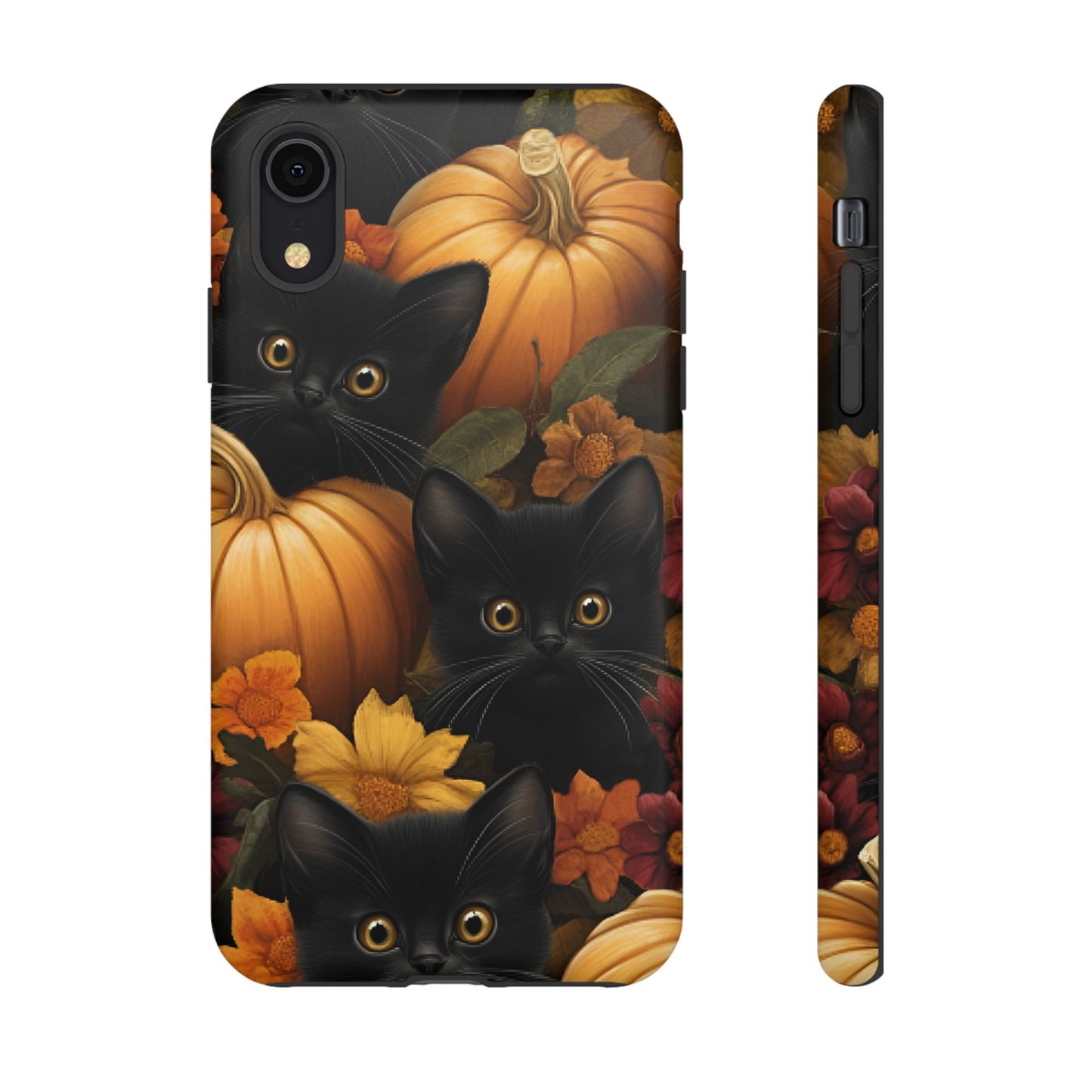 Black Cats and Pumpkins Phone Case - Cute Halloween Phone Cases - iPhone 16 15 14 13 12 11, Samsung Galaxy & Google Pixel Phone Covers