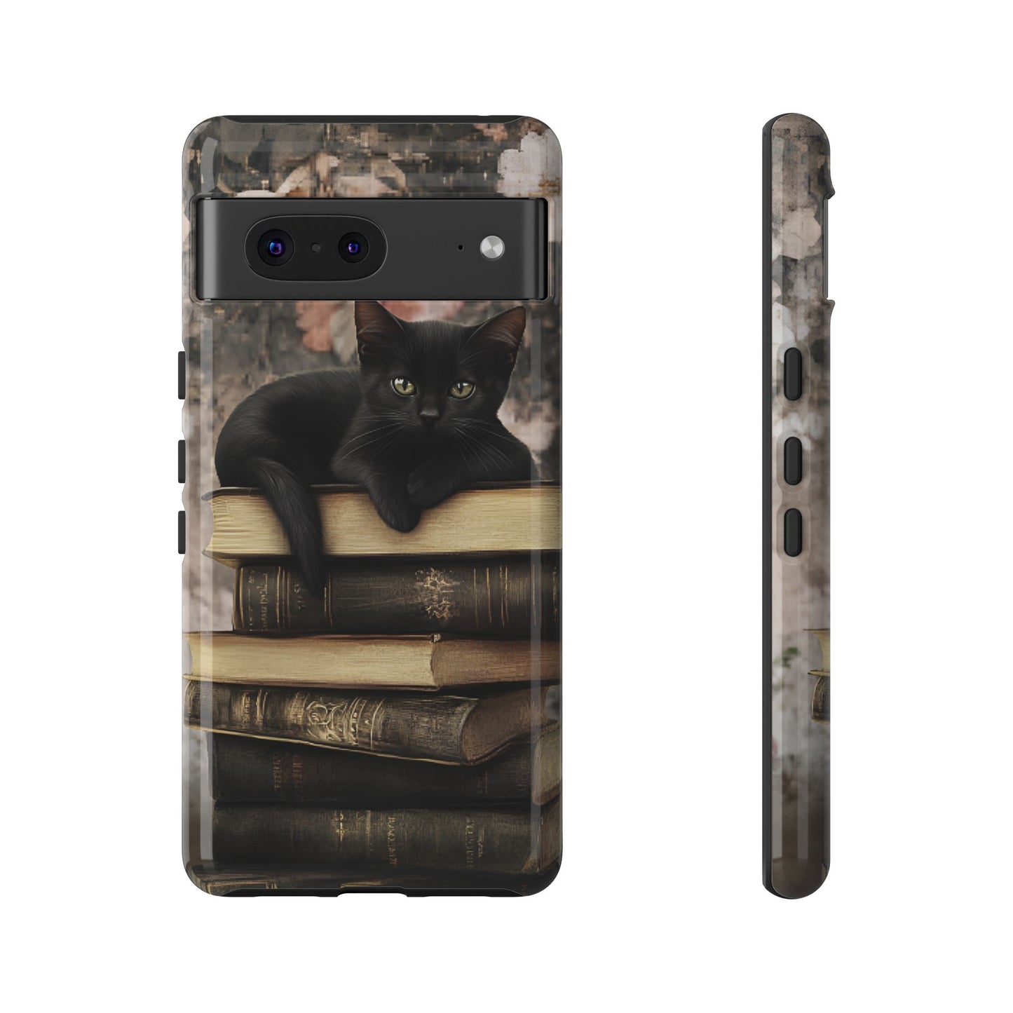 Black Cat and Books Phone Case - Vintage Dark Academia Library Phone Cases - iPhone 16 15 14 13 12 11, Samsung Galaxy & Google Pixel Phone Covers