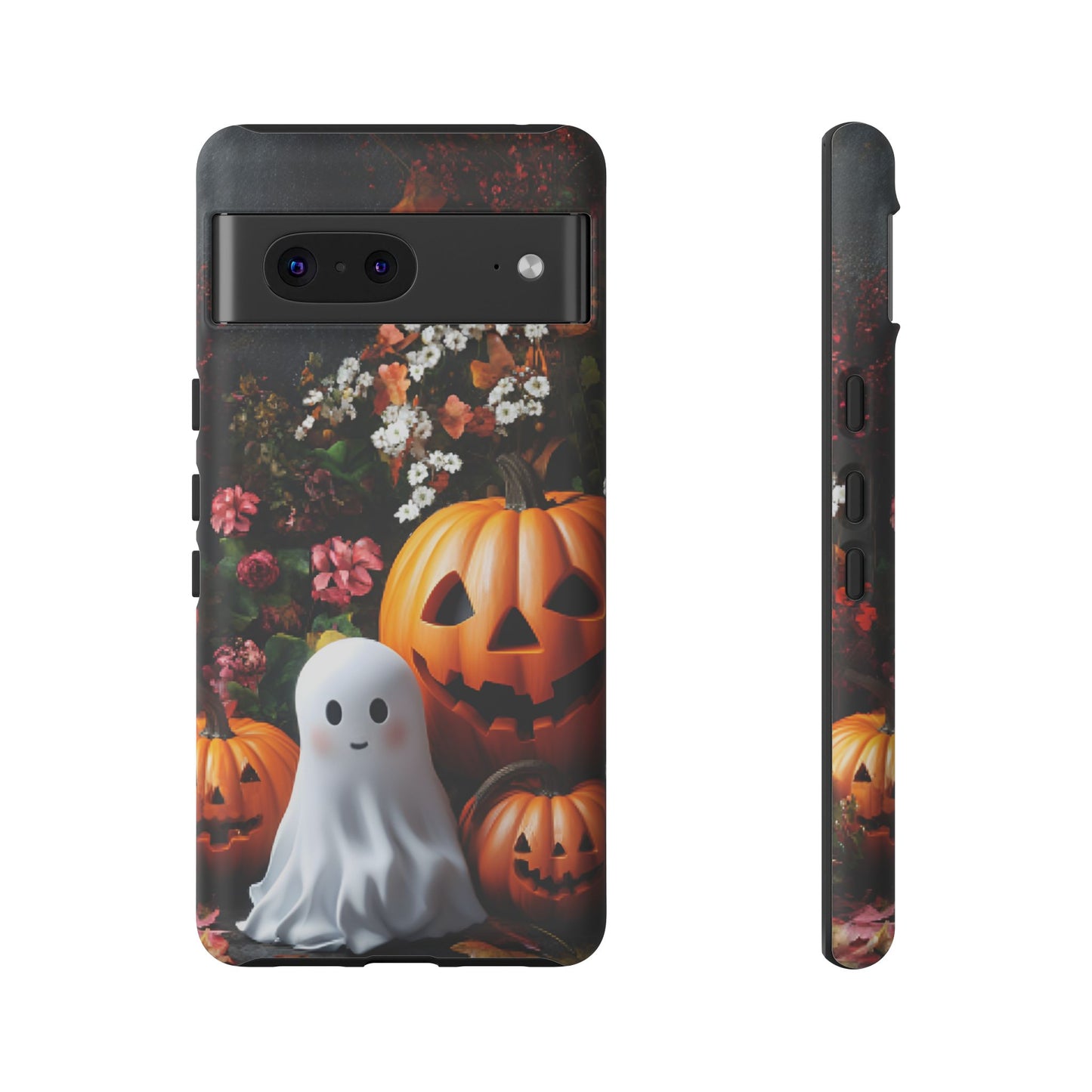 Halloween Phone Case with Cute Ghost and Pumpkins - iPhone 16 15 14 13 12 11, Samsung Galaxy & Google Pixel Phone Covers