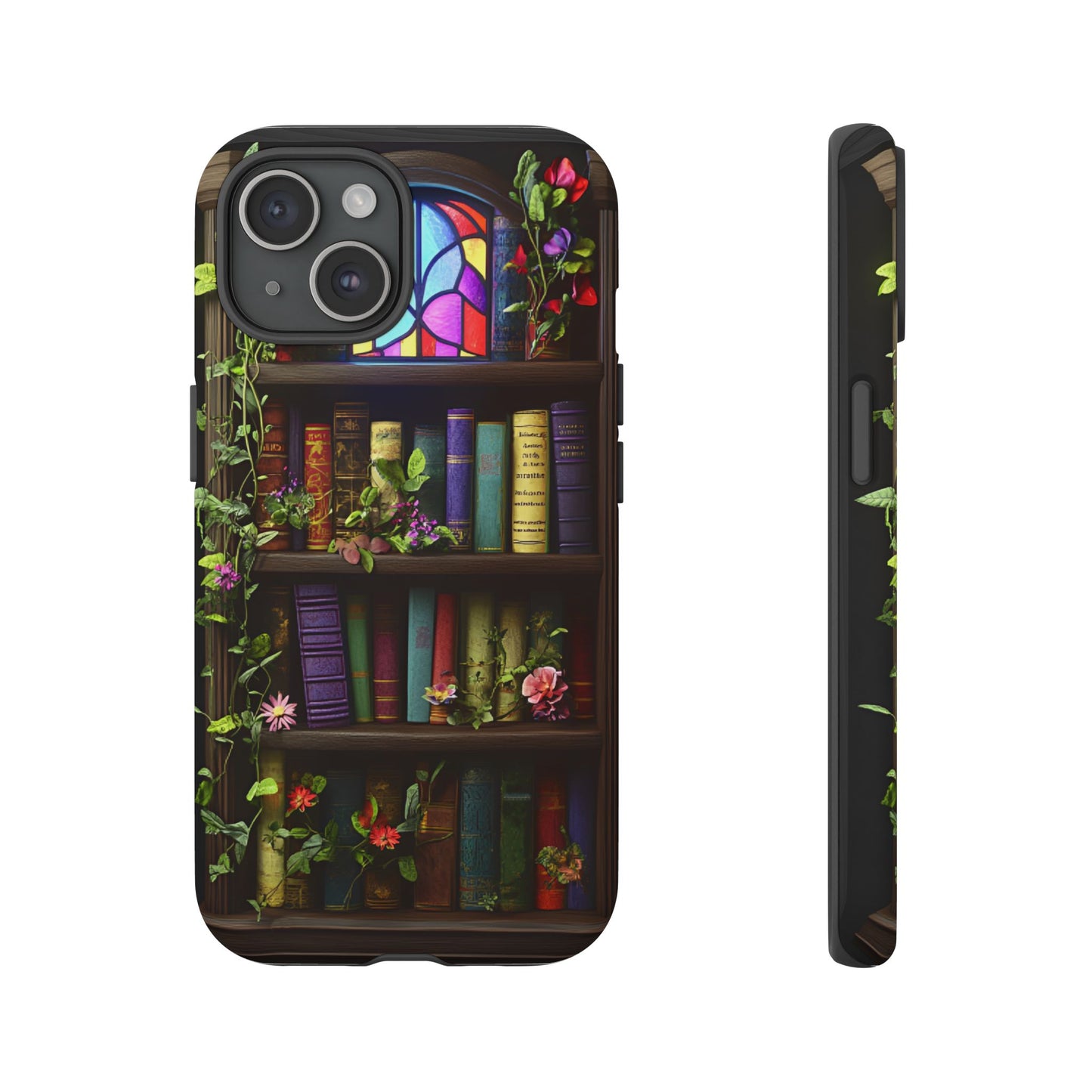 Bookshelf and Stained Glass Window Phone Case - Book Lover Phone Cases for iPhone 16 15 14 13 12 11, Samsung Galaxy & Google Pixel