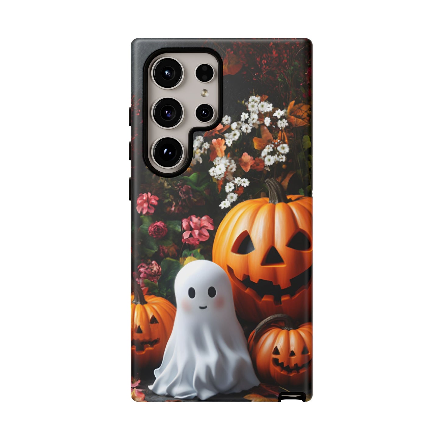 Halloween Phone Case with Cute Ghost and Pumpkins for iPhone 16 15 14 13 12 11, Samsung Galaxy & Google Pixel