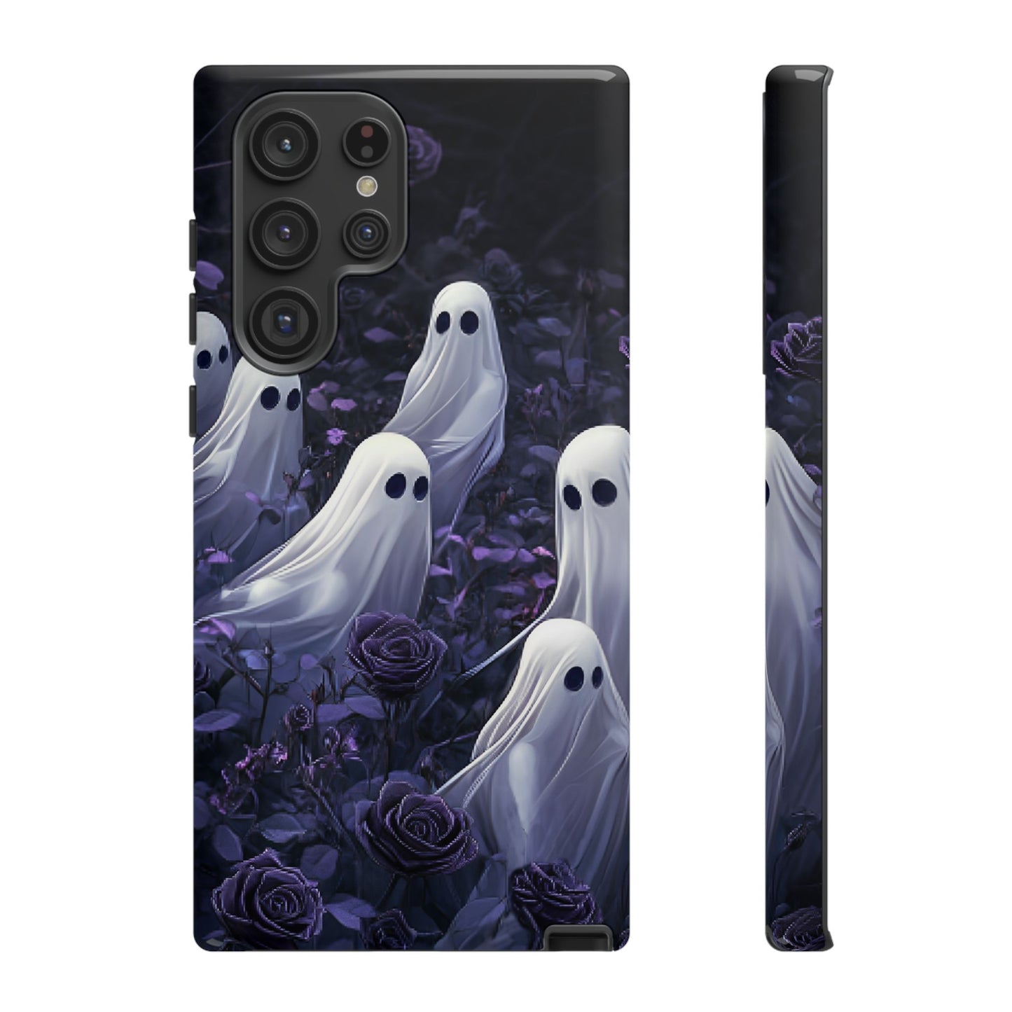 Halloween Phone Case - Ghosts in Purple Rose Garden - iPhone 16 15 14 13 12 11, Samsung Galaxy & Google Pixel Phone Covers