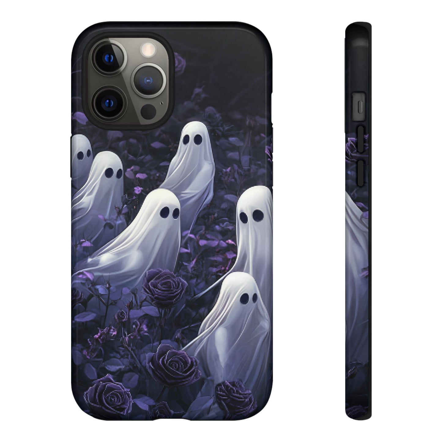 Halloween Phone Case - Ghosts in Purple Rose Garden - iPhone 16 15 14 13 12 11, Samsung Galaxy & Google Pixel Phone Covers