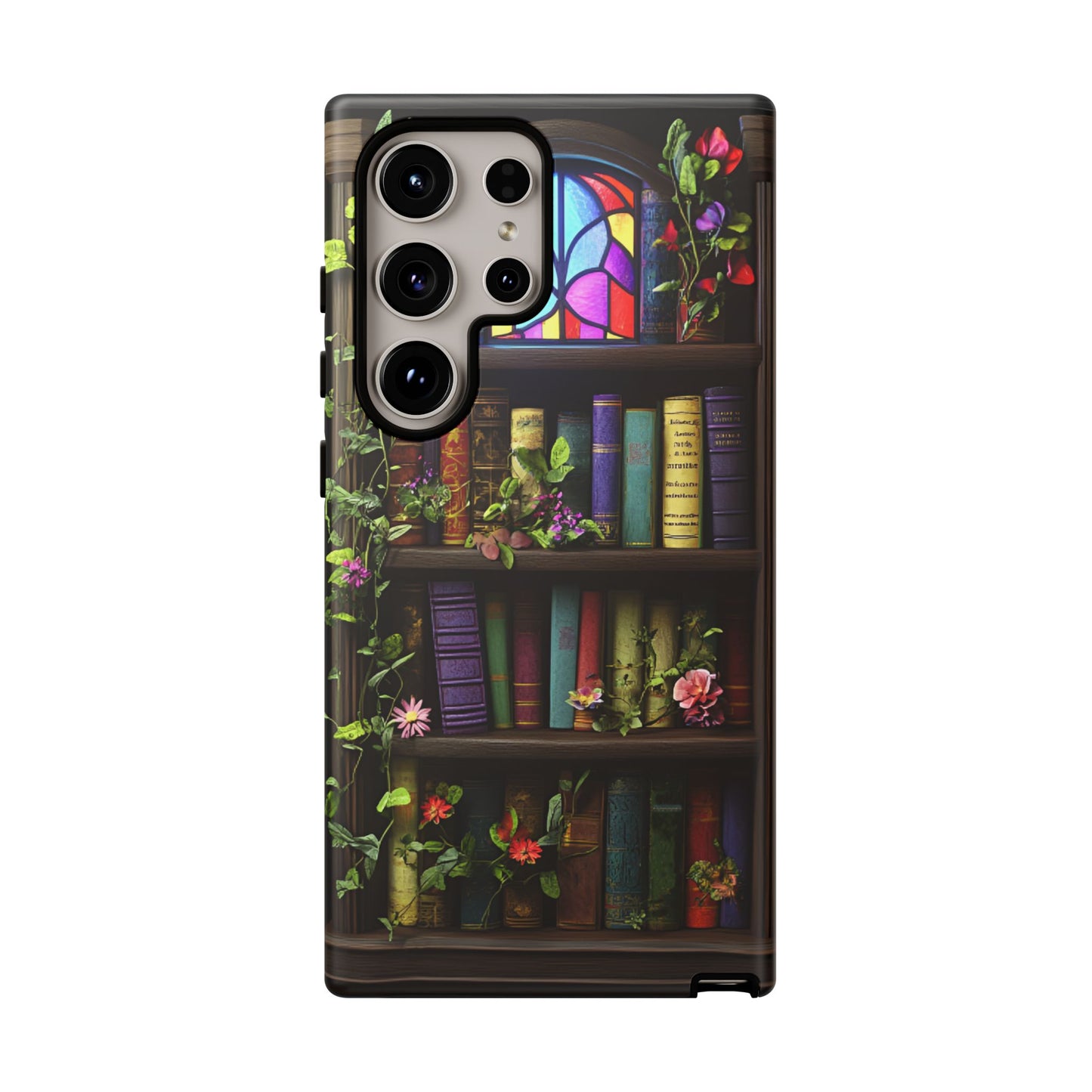 Bookshelf and Stained Glass Window Phone Case - Book Lover Phone Cases for iPhone 16 15 14 13 12 11, Samsung Galaxy & Google Pixel