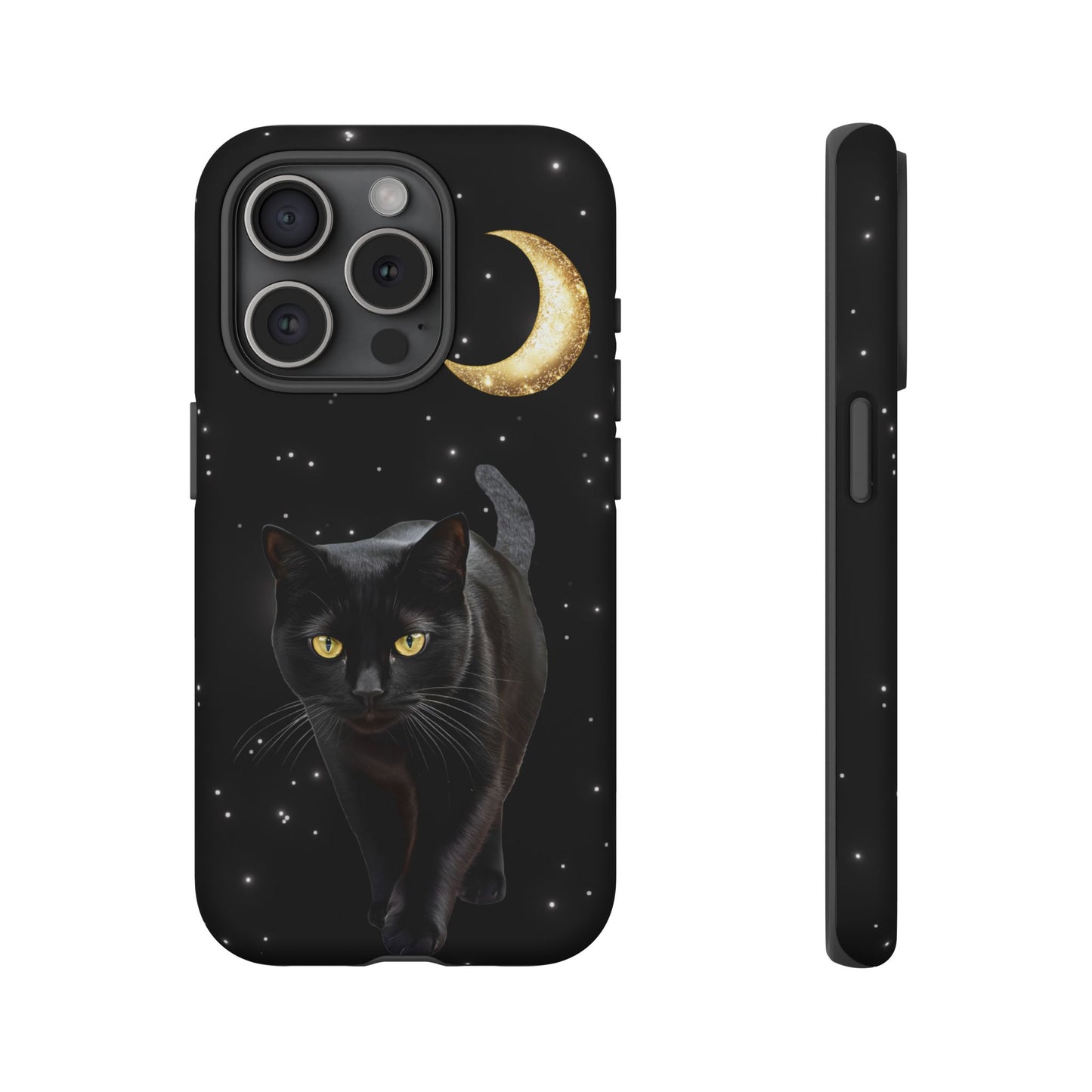 Black Cat and Moon Phone Case - Celestial Cat Lover Phone Cases for iPhone 16 15 14 13 12 11, Samsung Galaxy & Google Pixel