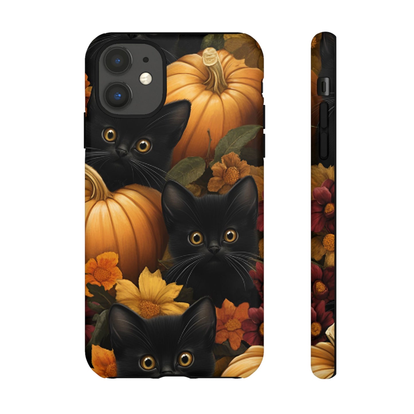 Black Cats and Pumpkins Phone Case - Cute Halloween Phone Cases for iPhone 16 15 14 13 12 11, Samsung Galaxy & Google Pixel