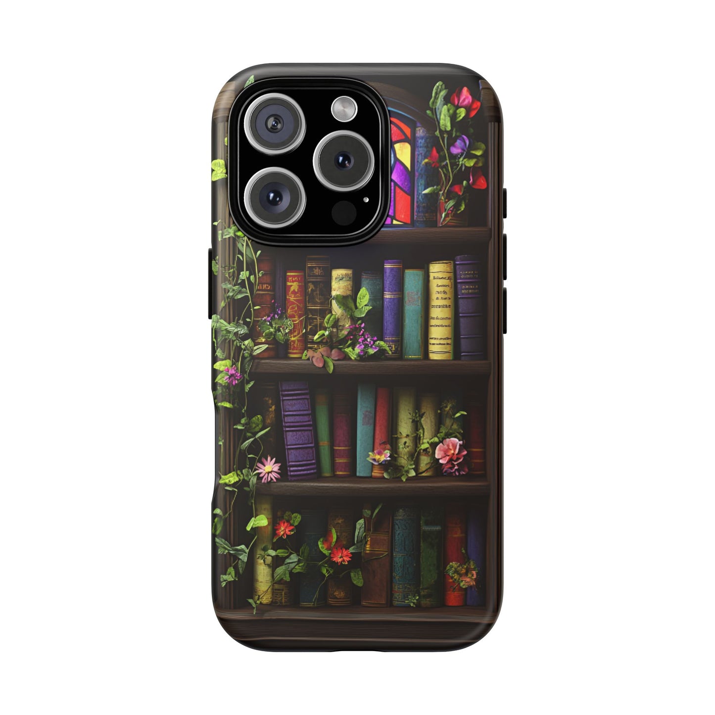 Bookshelf and Stained Glass Window Phone Case - Book Lover Phone Cases for iPhone 16 15 14 13 12 11, Samsung Galaxy & Google Pixel