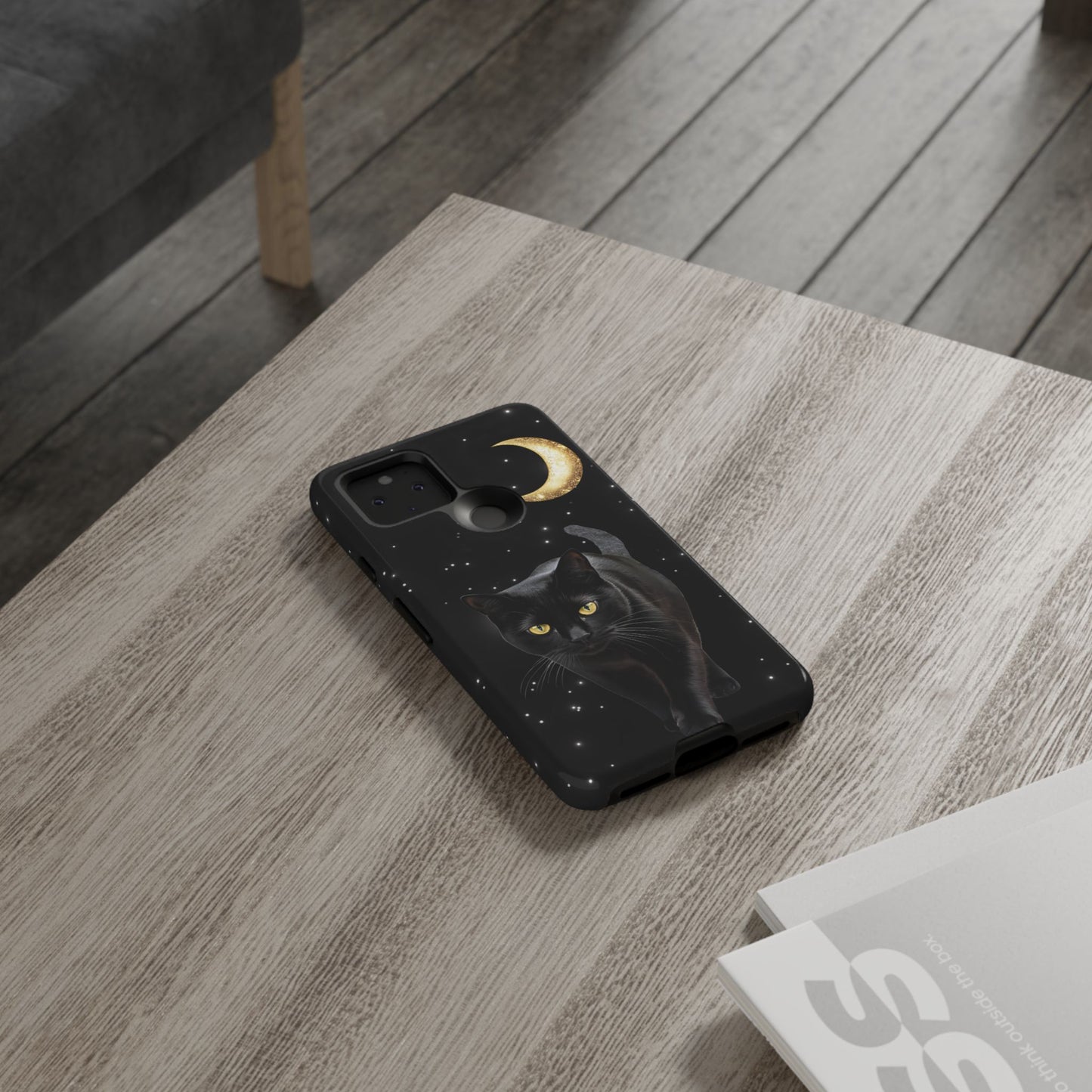 Black Cat and Moon Phone Case - Celestial Cat Lover Phone Cases for iPhone 16 15 14 13 12 11, Samsung Galaxy & Google Pixel