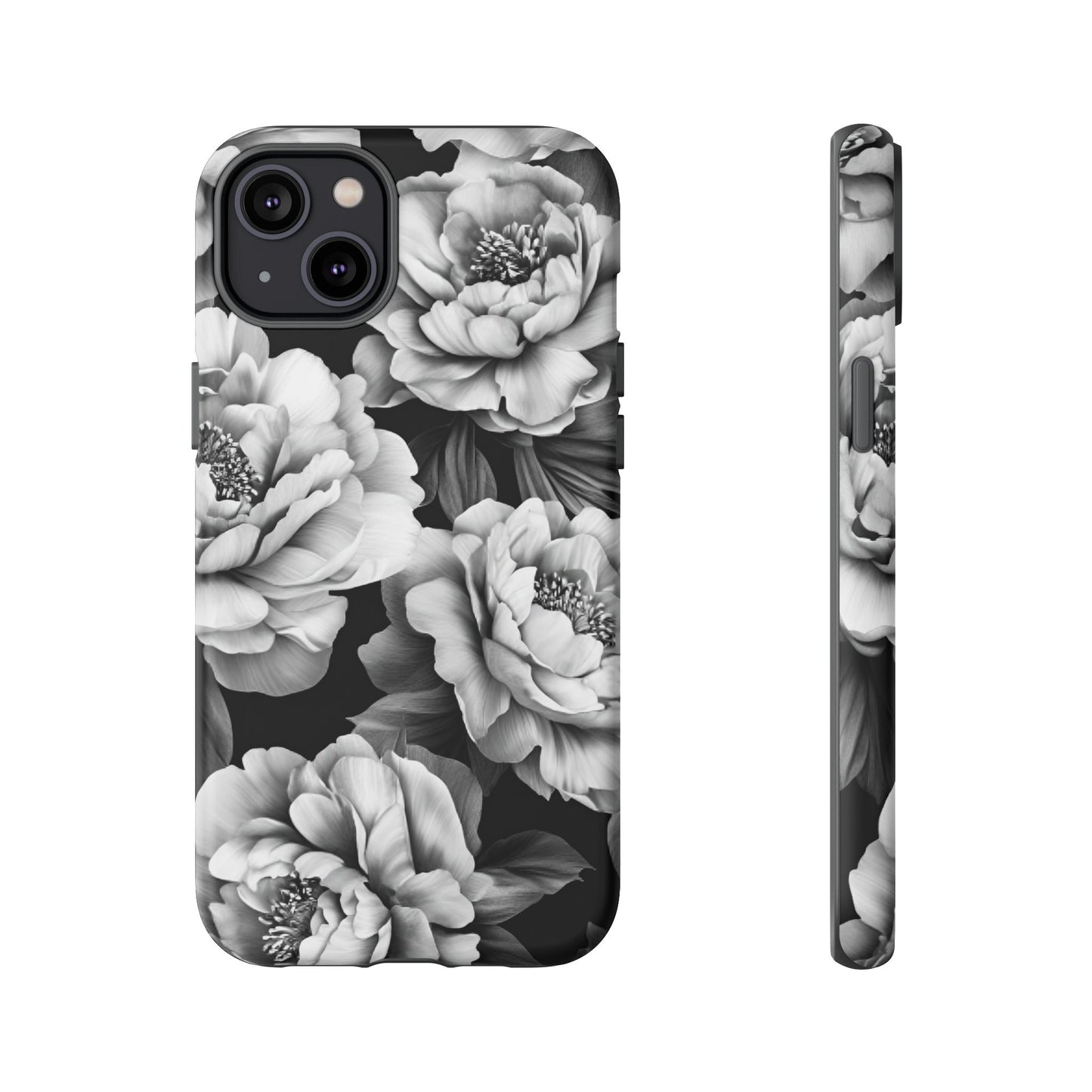 Black and White Peony Flower Phone Case - Aesthetic Dark Floral Phone Cases - iPhone 16 15 14 13 12 11, Samsung Galaxy & Google Pixel Phone Covers