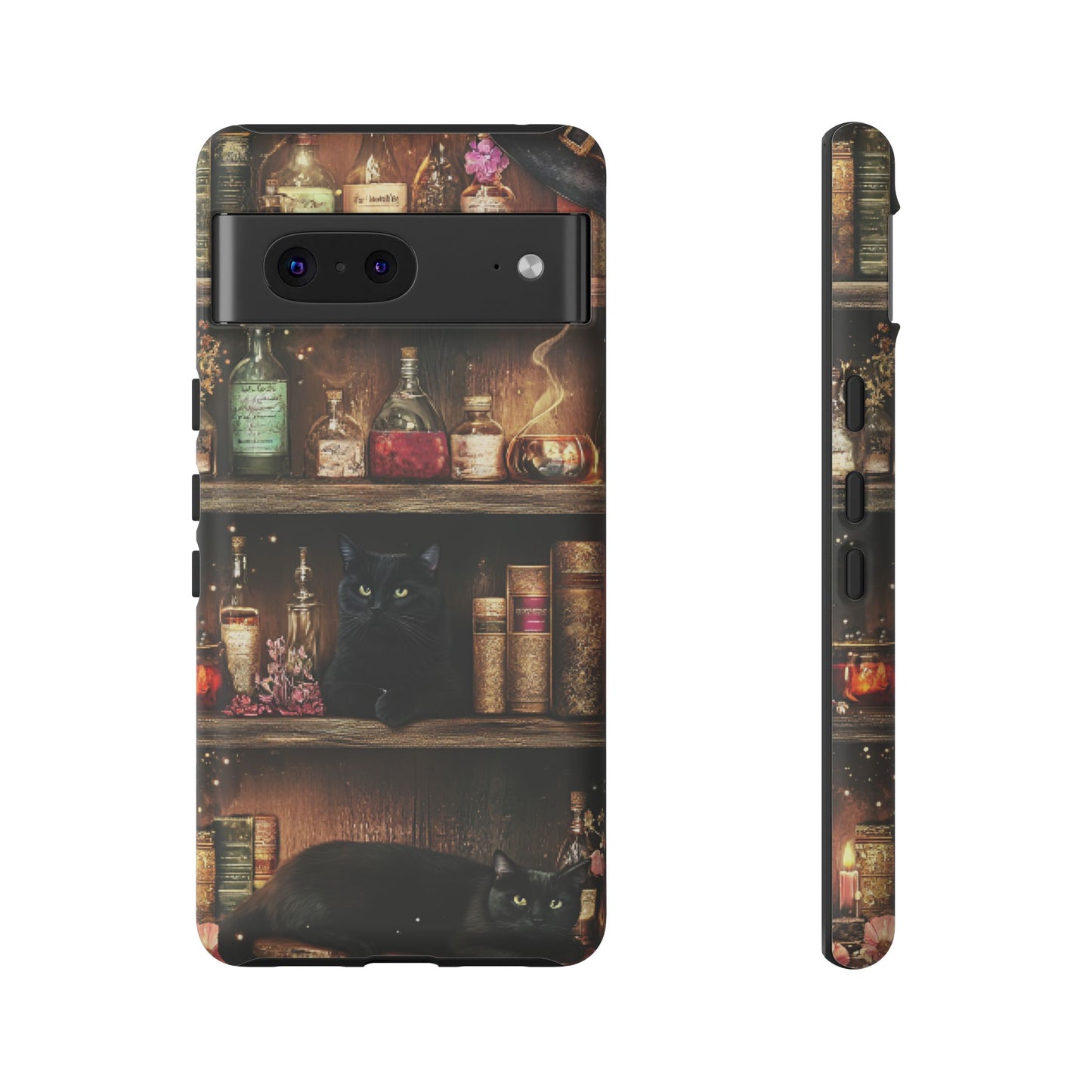 Witch Bookshelf Phone Case - Witchy Books Potions and Black Cats for iPhone 16 15 14 13 12 11, Samsung Galaxy & Google Pixel