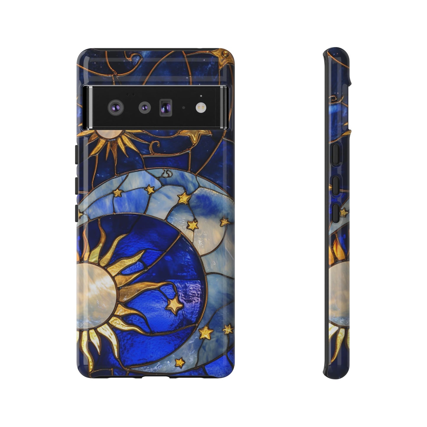 Moon and Sun Stained Glass Phone Case - iPhone 16 15 14 13 12 11, Samsung Galaxy & Google Pixel Phone Covers