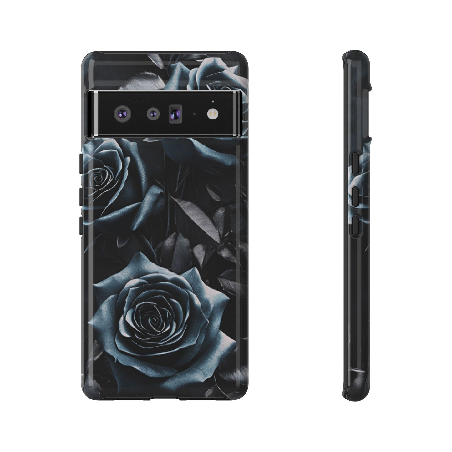 Black and Blue Roses Phone Case - Dark and Moody Gothic Flower Phone Cases for iPhone 16 15 14 13 12 11, Samsung Galaxy & Google Pixel