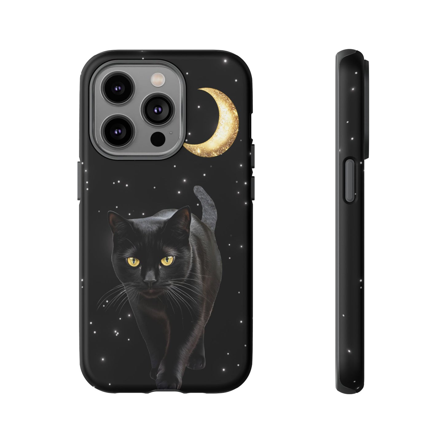 Black Cat and Moon Phone Case - Celestial Cat Lover Phone Cases for iPhone 16 15 14 13 12 11, Samsung Galaxy & Google Pixel