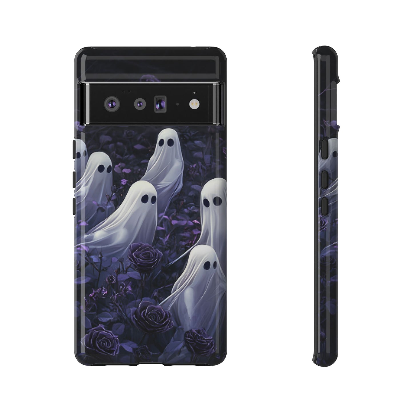 Halloween Phone Case - Ghosts in Purple Rose Garden for iPhone 16 15 14 13 12 11, Samsung Galaxy & Google Pixel Phone Covers