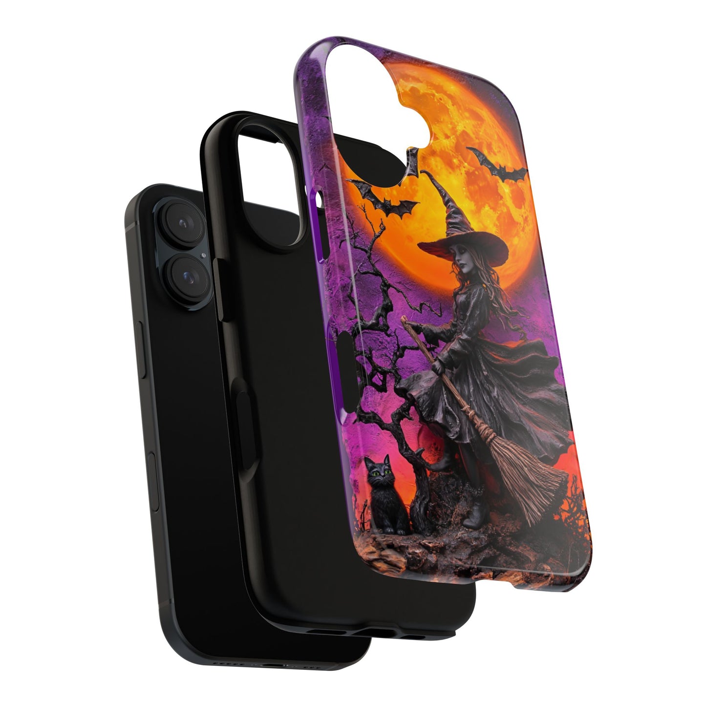 Witch and Bats Phone Case - Witchy Halloween Phone Cases for iPhone 16 15 14 13 12 11, Samsung Galaxy & Google Pixel