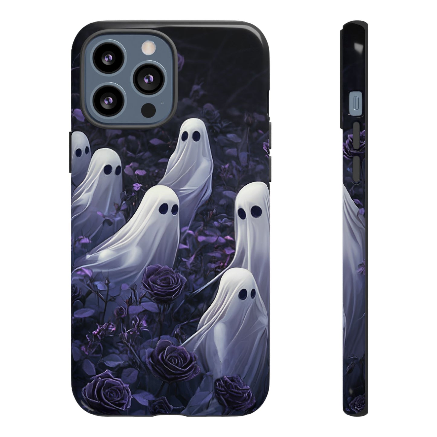 Halloween Phone Case - Ghosts in Purple Rose Garden for iPhone 16 15 14 13 12 11, Samsung Galaxy & Google Pixel Phone Covers