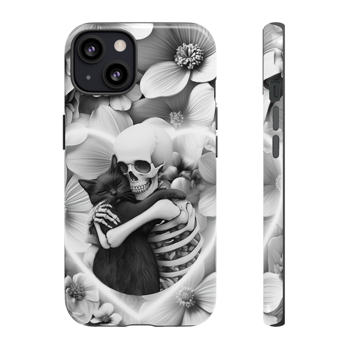 Skeleton & Black Cat Phone Case - Aesthetic Cat Lover Phone Cases for iPhone 16 15 14 13 12 11, Samsung Galaxy & Google Pixel