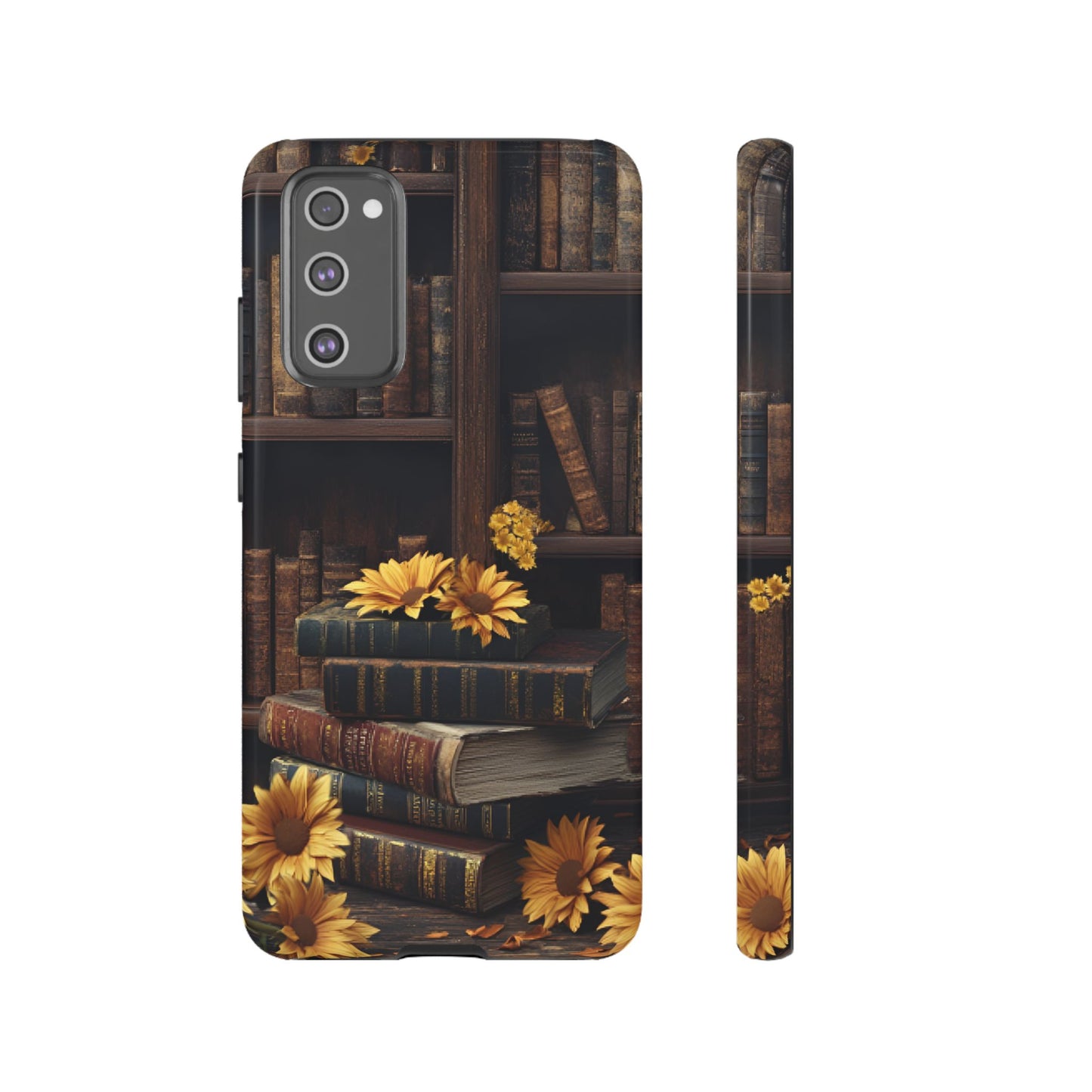 Vintage Books and Sunflowers Phone Case - Dark Academia Library Phone Cases for iPhone 16 15 14 13 12 11, Samsung Galaxy & Google Pixel