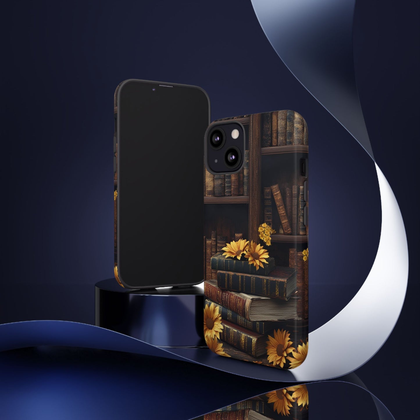 Vintage Books and Sunflowers Phone Case - Dark Academia Library Phone Cases - iPhone 16 15 14 13 12 11, Samsung Galaxy & Google Pixel Phone Covers