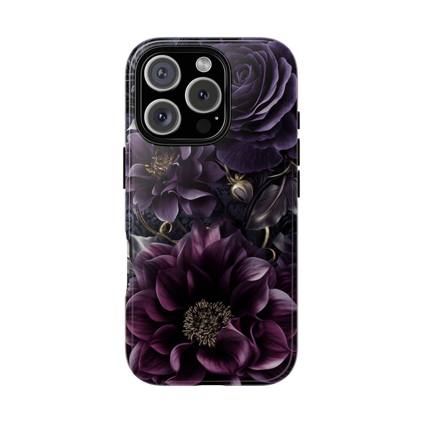 Gothic Dark Floral Phone Case - Aesthetic Purple and Gold Flowers - iPhone 16 15 14 13 12 11, Samsung Galaxy & Google Pixel Phone Covers