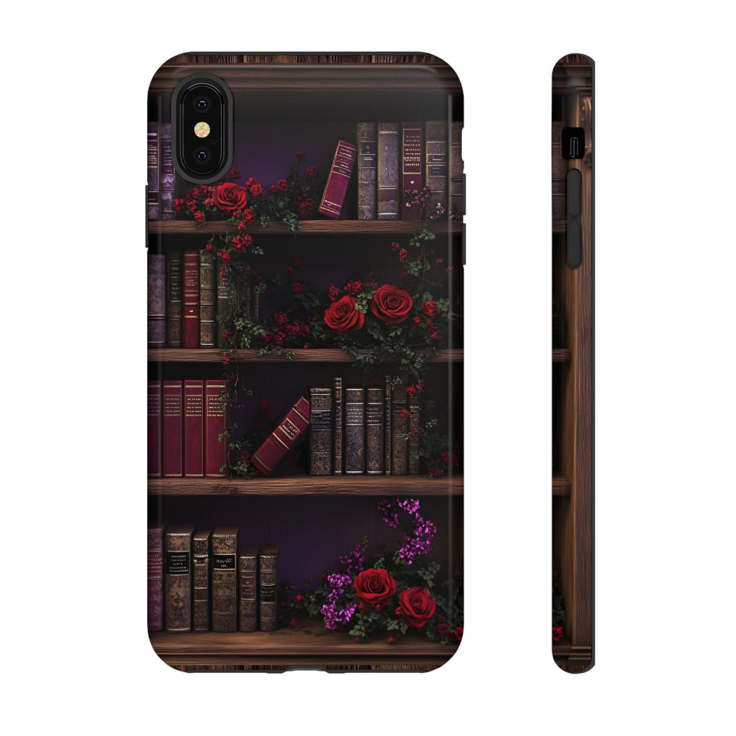 Book Lovers Phone Case - Roses and Books in Moody Vintage Bookshelf for iPhone 16 15 14 13 12 11, Samsung Galaxy & Google Pixel