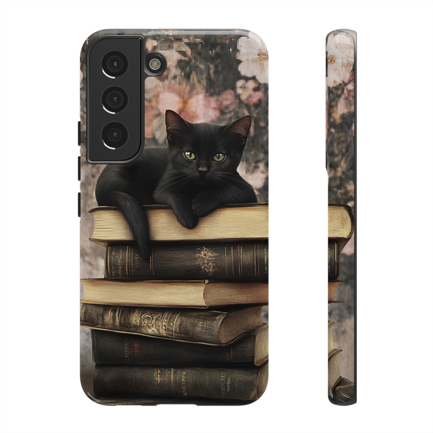 Black Cat and Books Phone Case - Vintage Dark Academia Library Phone Cases - iPhone 16 15 14 13 12 11, Samsung Galaxy & Google Pixel Phone Covers