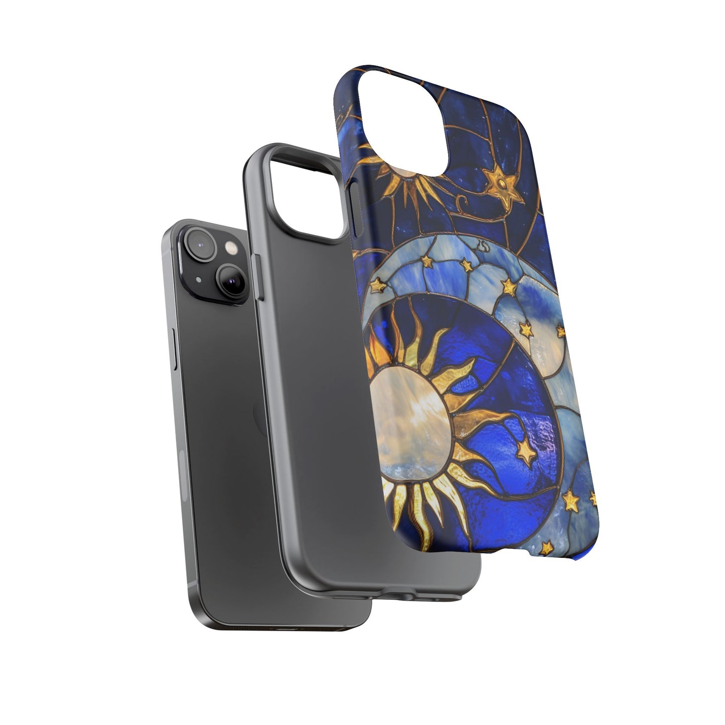 Moon and Sun Stained Glass Phone Case - iPhone 16 15 14 13 12 11, Samsung Galaxy & Google Pixel Phone Covers