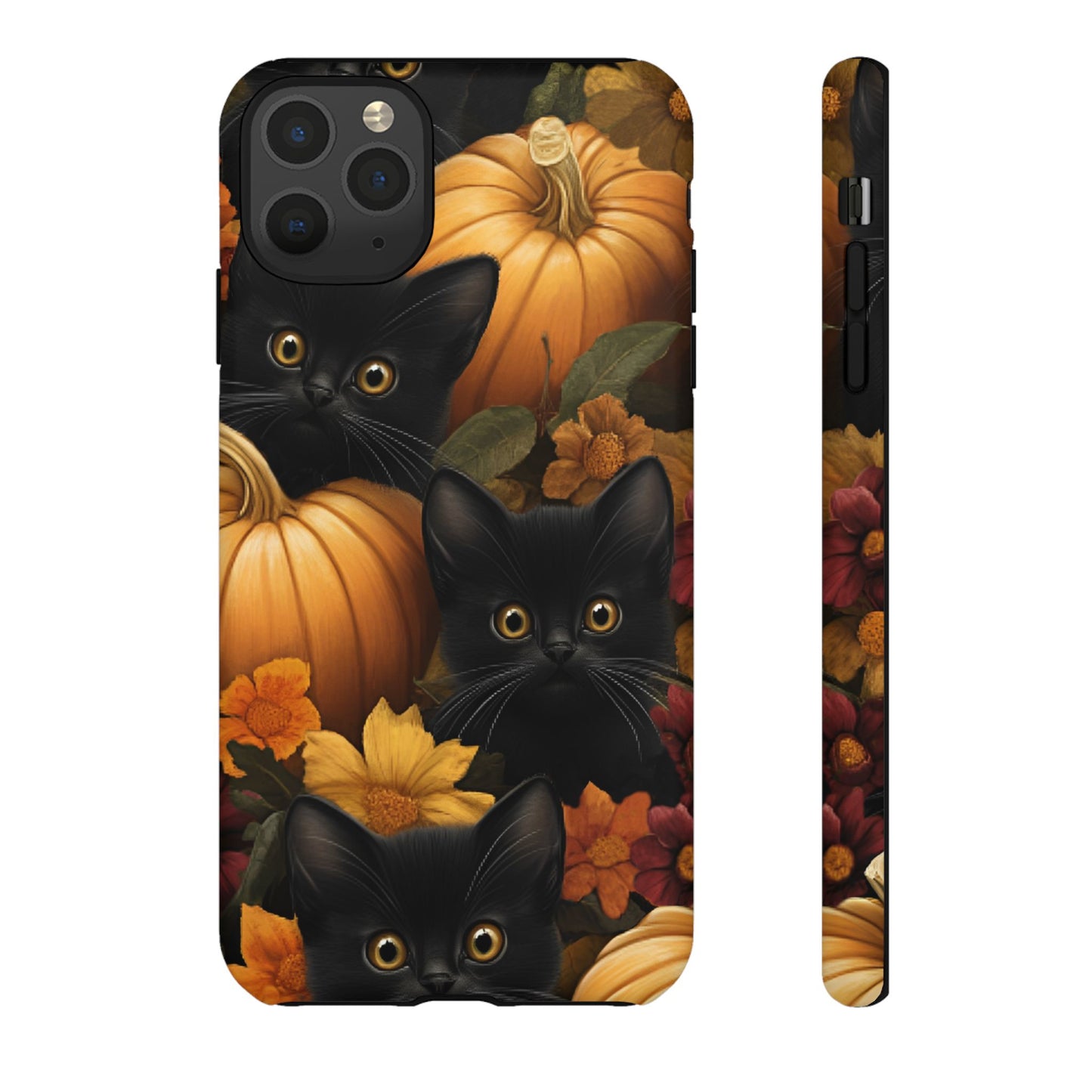 Black Cats and Pumpkins Phone Case - Cute Halloween Phone Cases - iPhone 16 15 14 13 12 11, Samsung Galaxy & Google Pixel Phone Covers