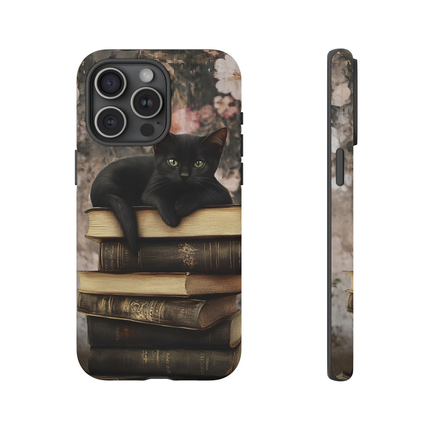 Black Cat and Books Phone Case - Vintage Dark Academia Library Phone Cases - iPhone 16 15 14 13 12 11, Samsung Galaxy & Google Pixel Phone Covers