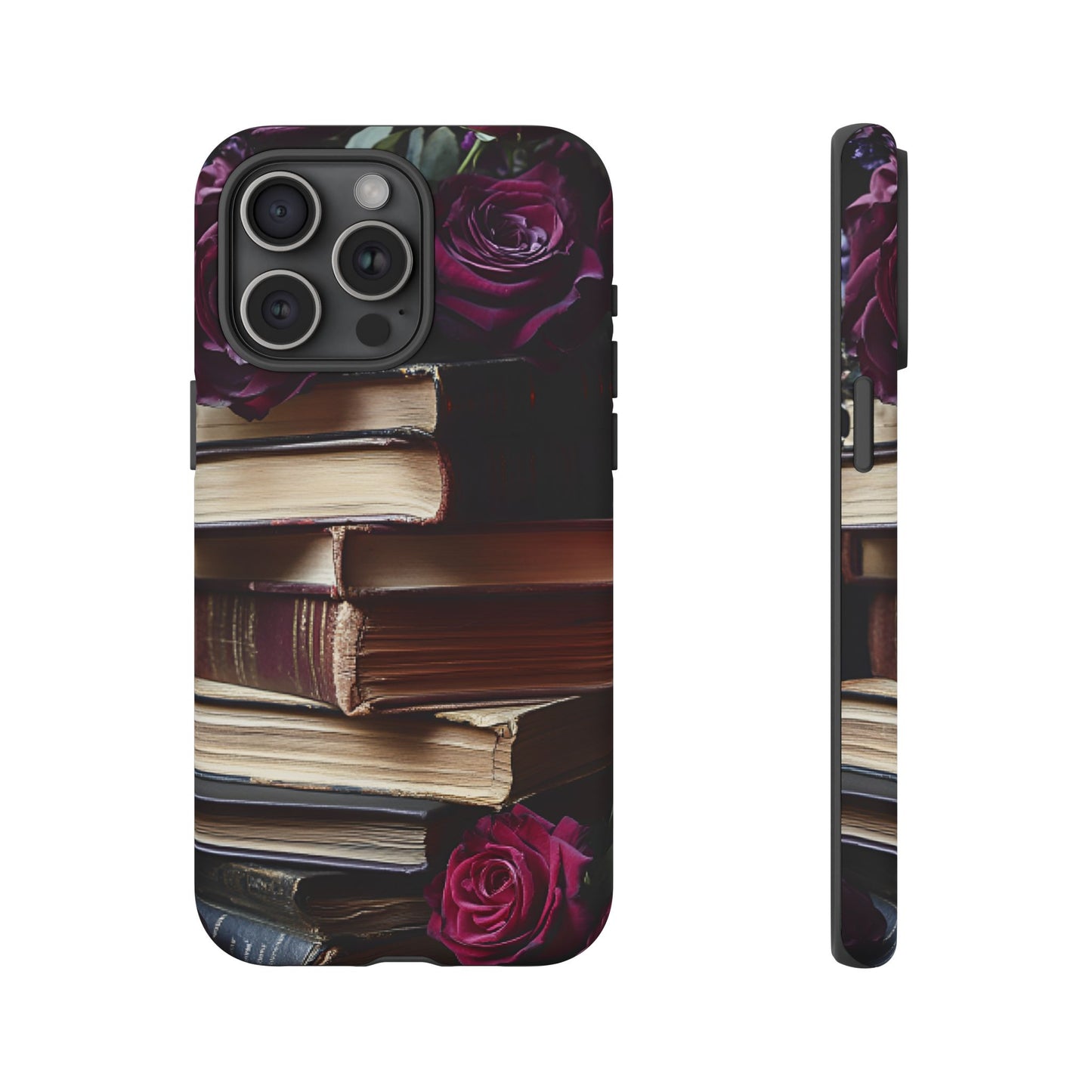 Books and Roses Phone Case - Bookish Dark Academia Phone Cover for iPhone 16 15 14 13 12 11, Samsung Galaxy & Google Pixel