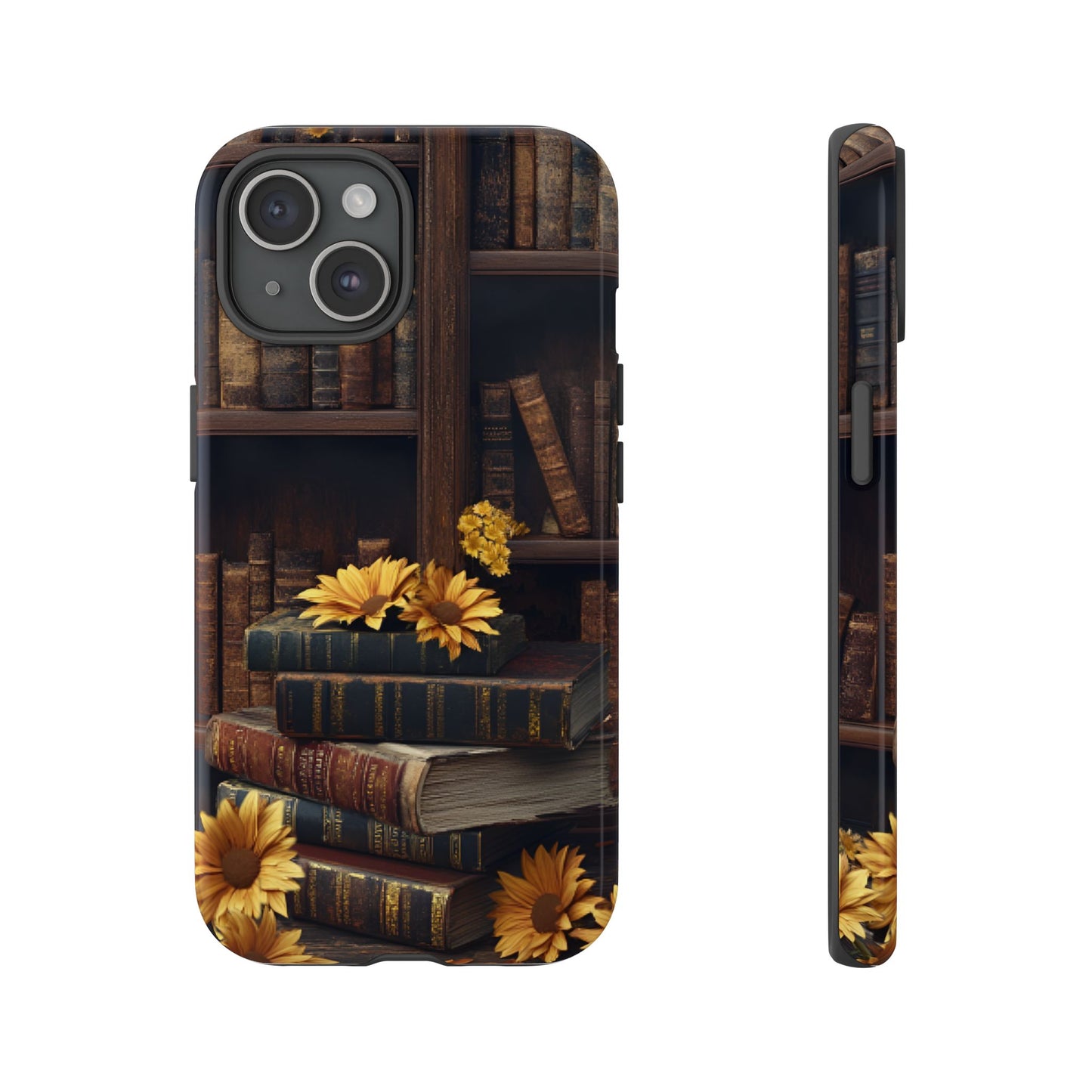 Vintage Books and Sunflowers Phone Case - Dark Academia Library Phone Cases - iPhone 16 15 14 13 12 11, Samsung Galaxy & Google Pixel Phone Covers