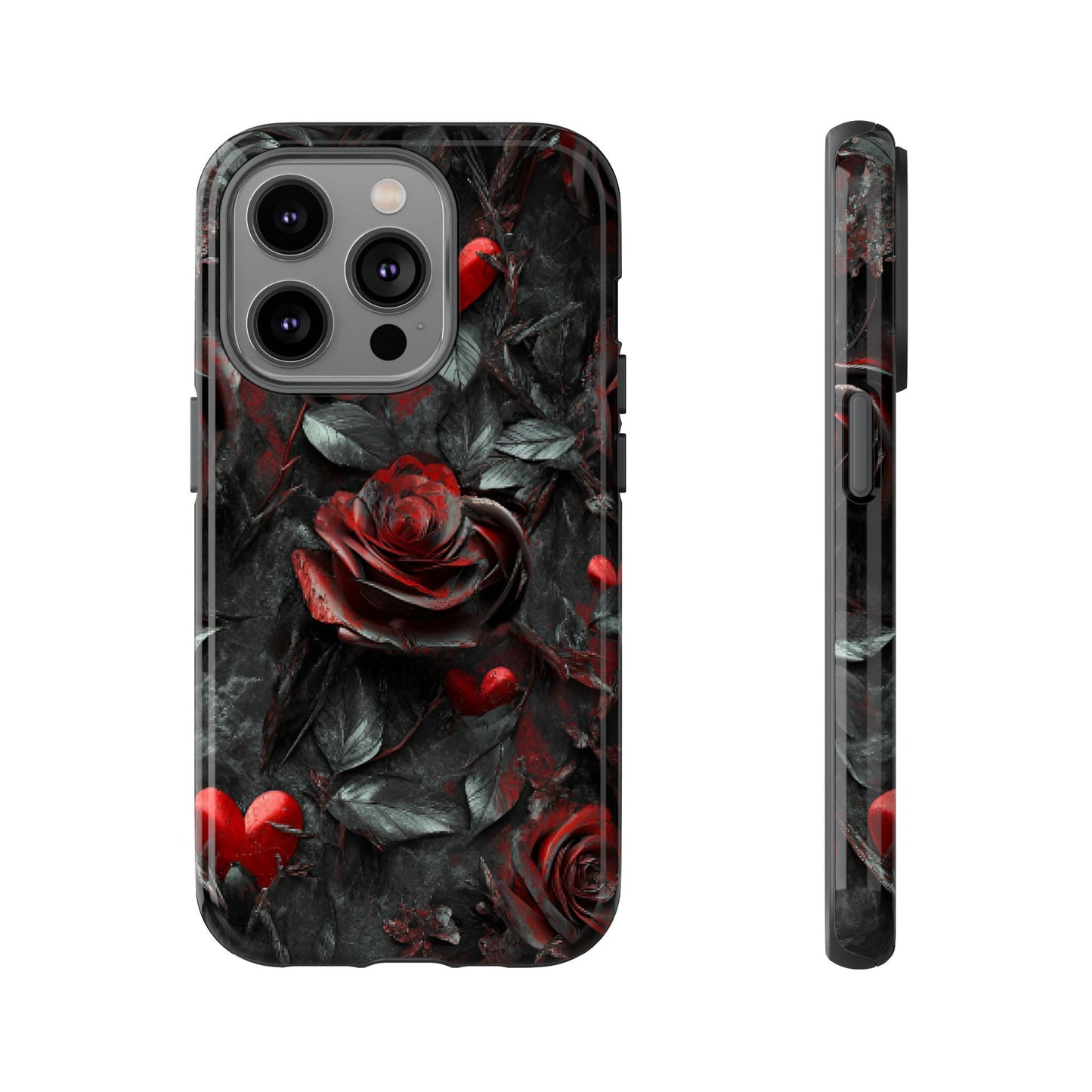 Gothic Valentine Phone Case - Dark Romance Roses and Hearts - iPhone 16 15 14 13 12 11, Samsung Galaxy & Google Pixel Phone Covers