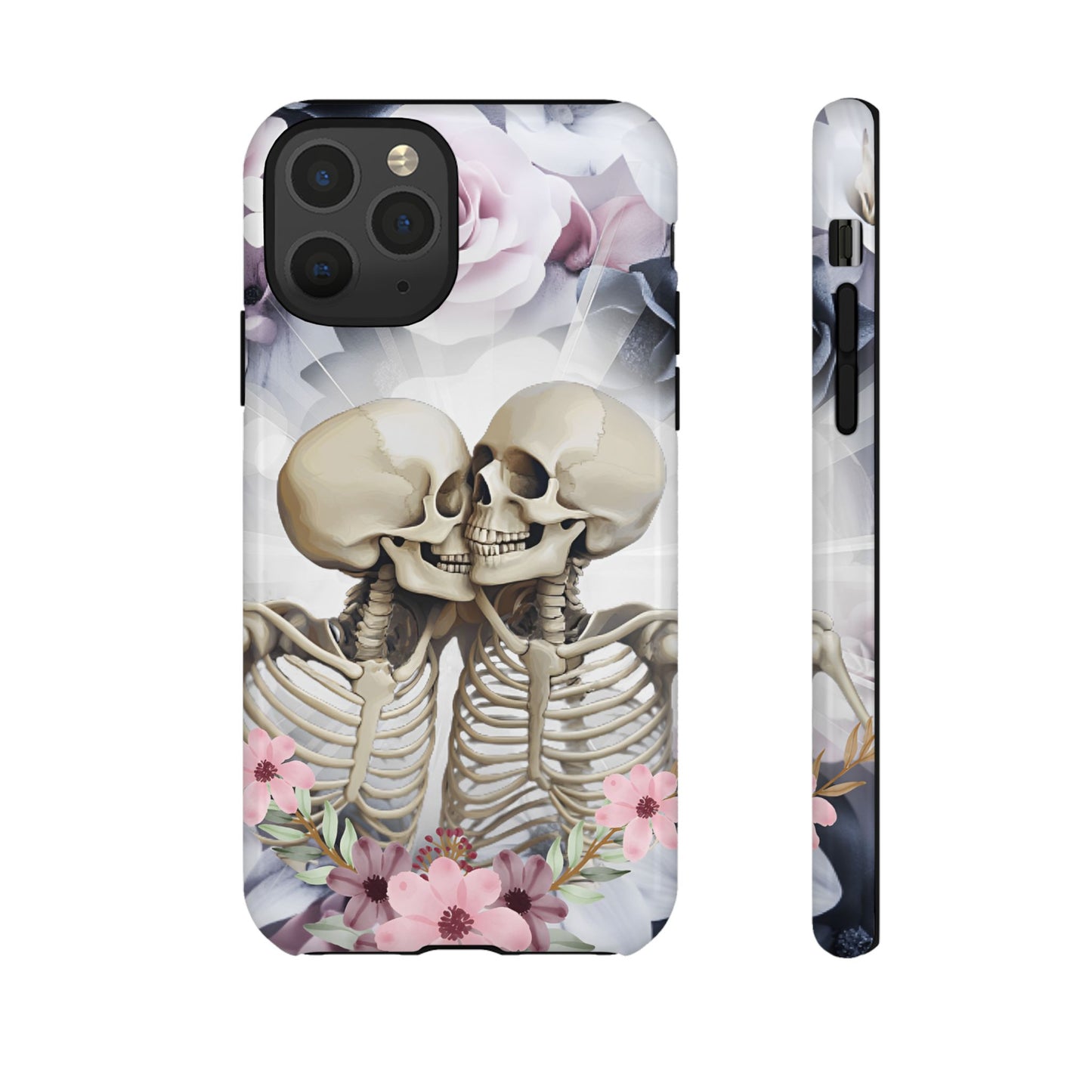 Skeleton Couple Phone Case - Floral Love Halloween Phone Cases for iPhone 16 15 14 13 12 11, Samsung Galaxy & Google Pixel