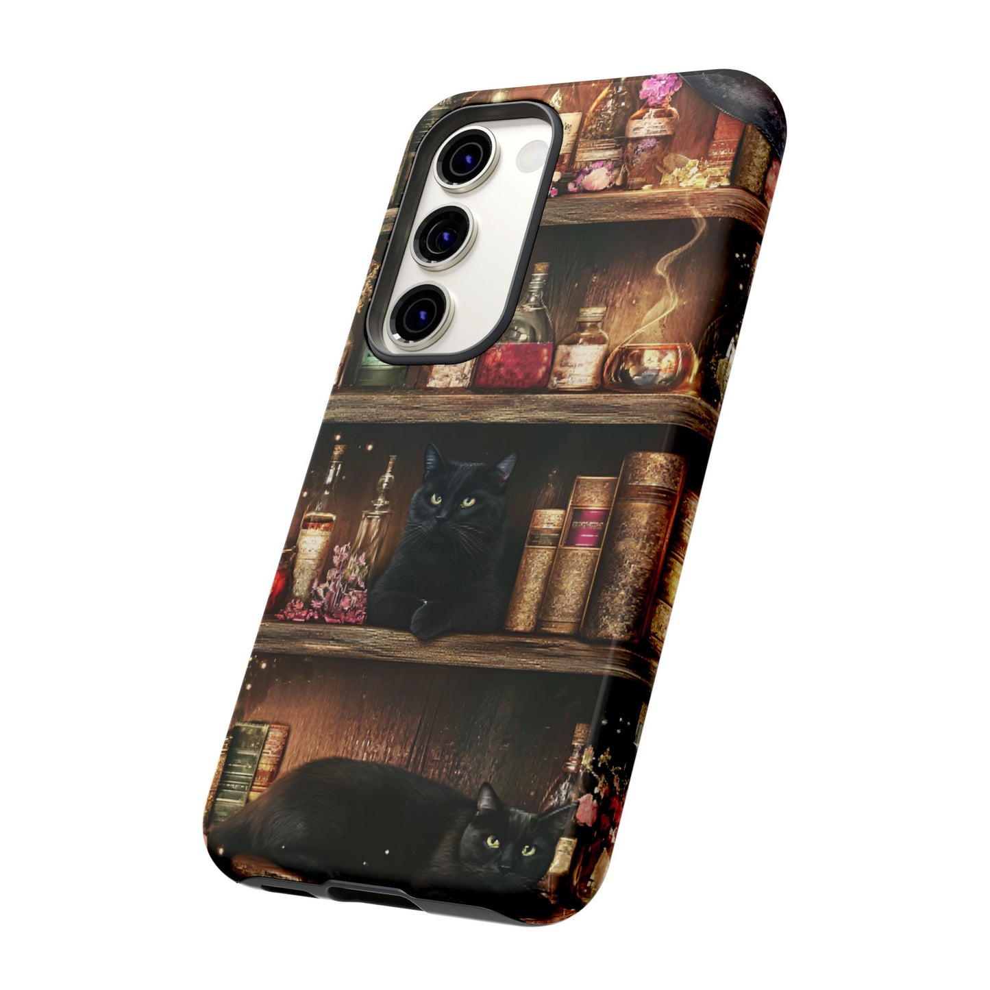 Witch Bookshelf Phone Case - Witchy Books Potions and Black Cats for iPhone 16 15 14 13 12 11, Samsung Galaxy & Google Pixel