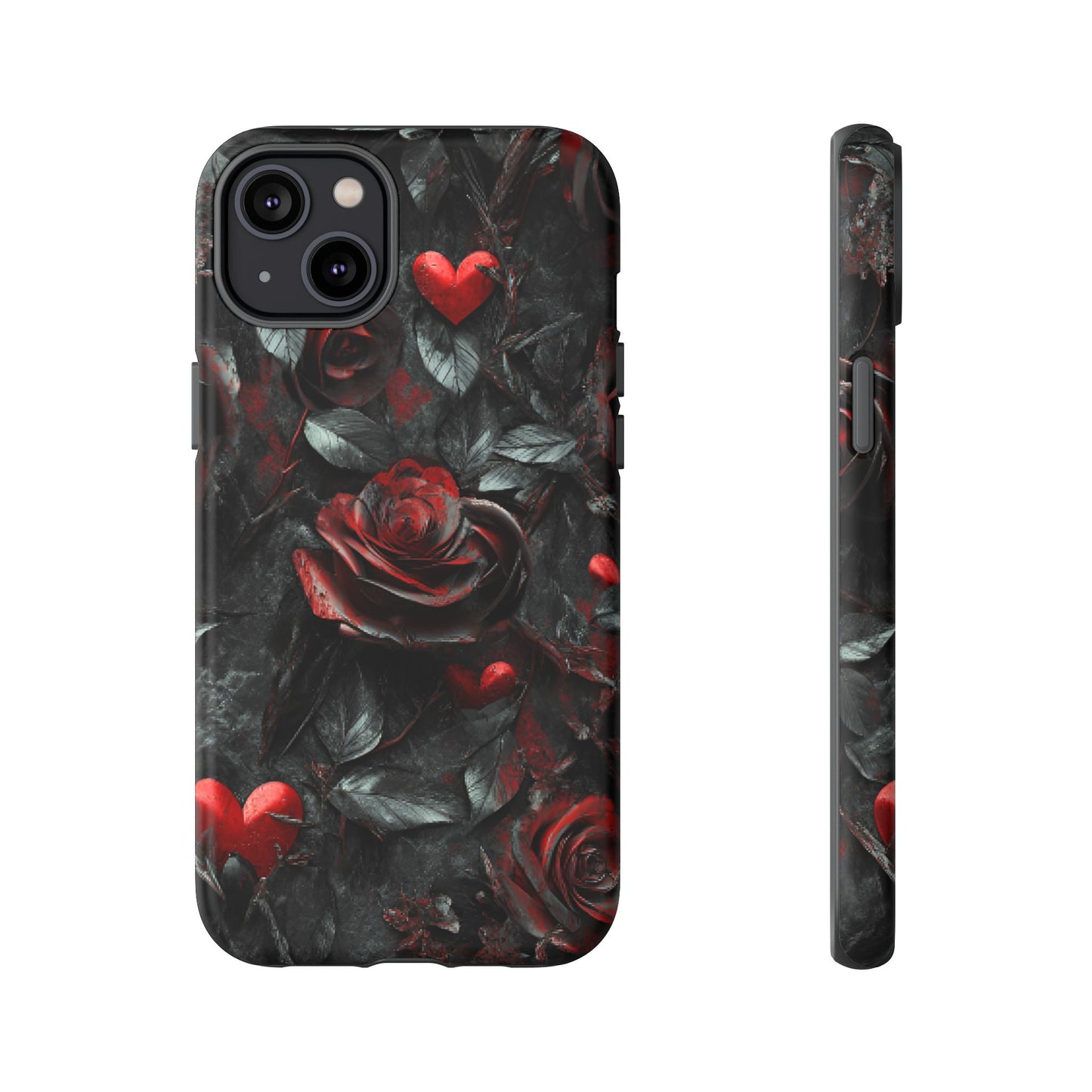 Gothic Valentine Phone Case - Dark Romance Roses and Hearts for iPhone 16 15 14 13 12 11, Samsung Galaxy & Google Pixel