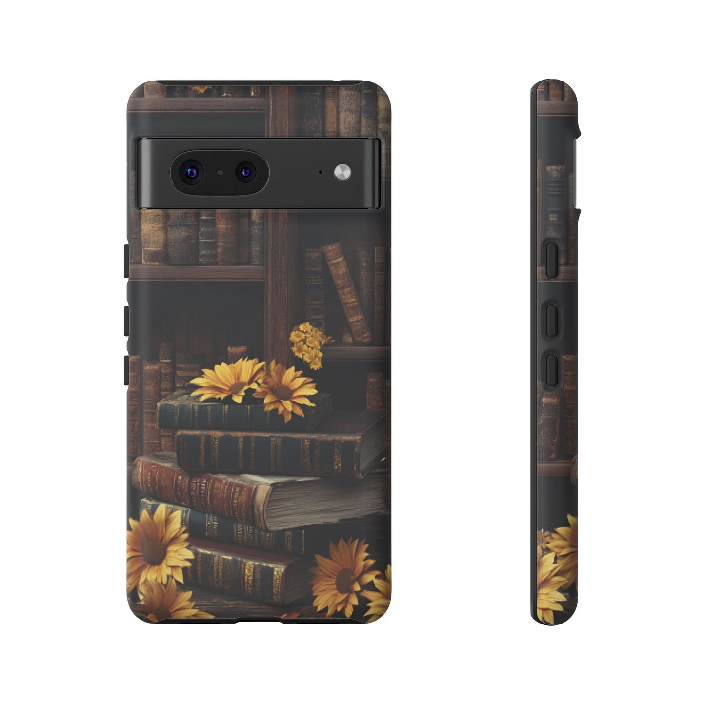 Vintage Books and Sunflowers Phone Case - Dark Academia Library Phone Cases - iPhone 16 15 14 13 12 11, Samsung Galaxy & Google Pixel Phone Covers